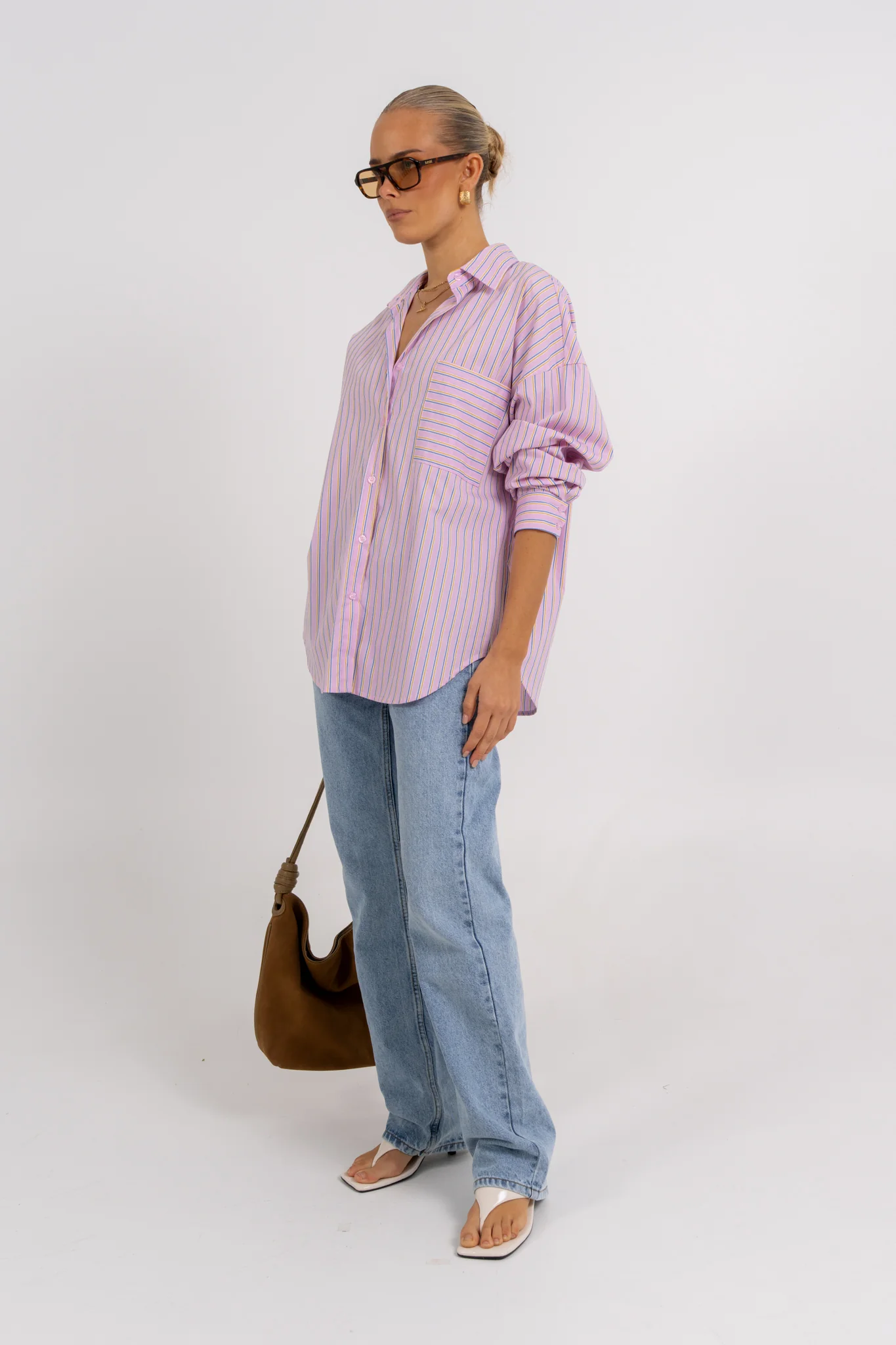 Declan Oversized Shirt Pink Blue Stripe - Image 6
