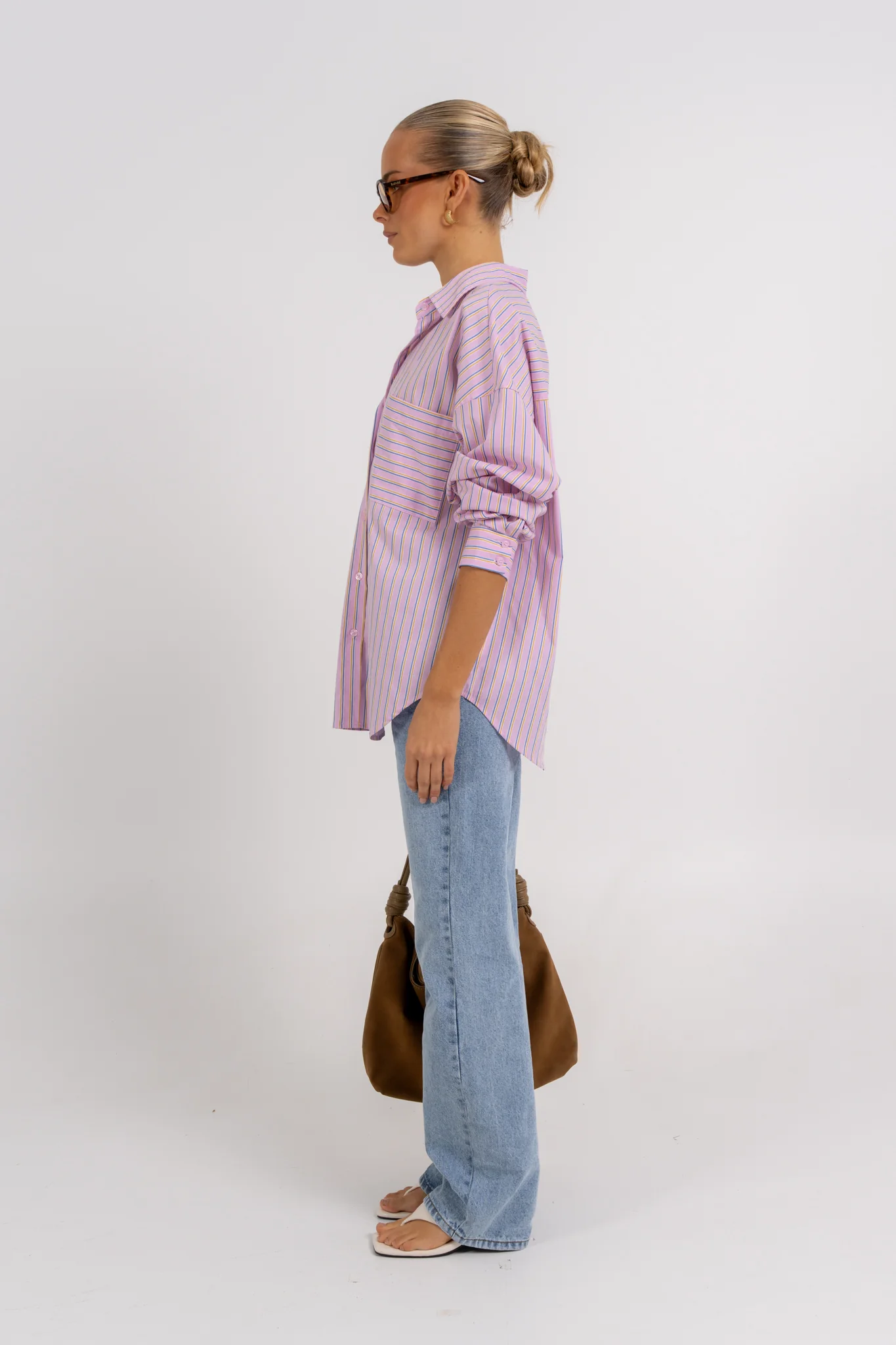 Declan Oversized Shirt Pink Blue Stripe - Image 7