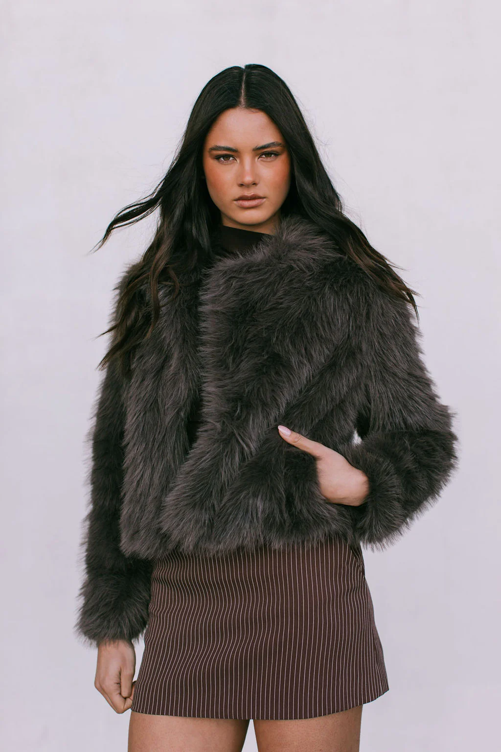 Delilah Faux Fur Jacket Chocolate - Image 7