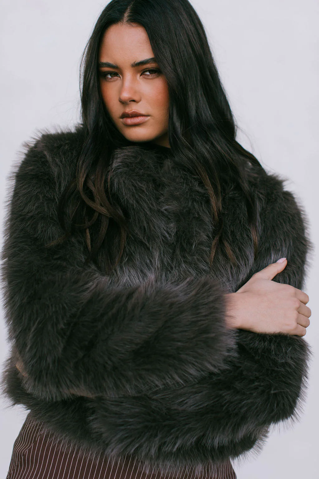 Delilah Faux Fur Jacket Chocolate - Image 8
