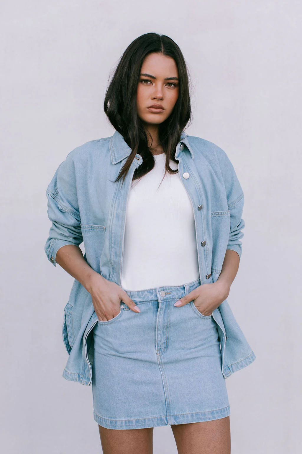 Erin Mini Denim Skirt Light Blue Wash - Image 8