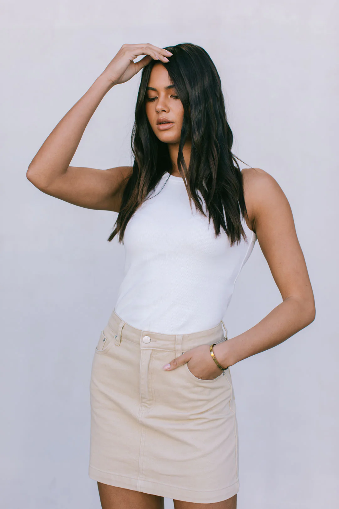 Erin Mini Denim Skirt Sand - Image 12