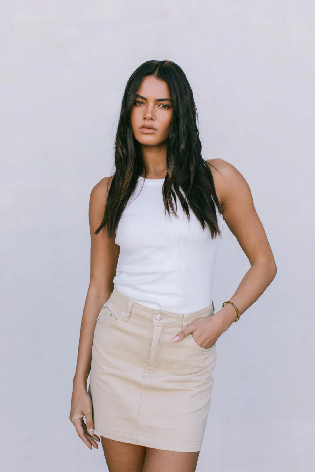 Erin Mini Denim Skirt Sand - Image 14