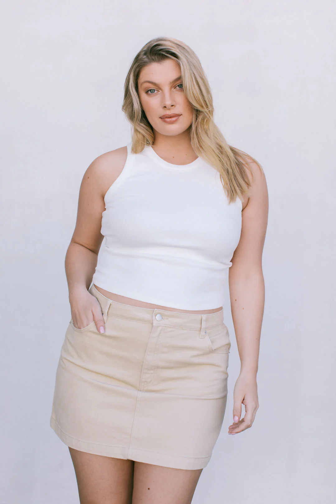 Erin Mini Denim Skirt Sand - Image 23