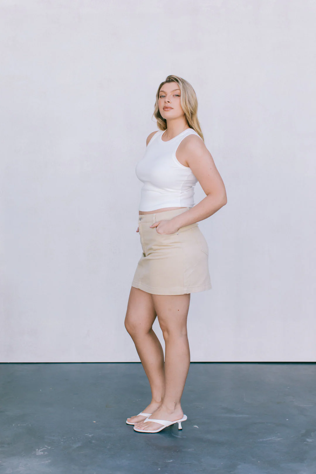 Erin Mini Denim Skirt Sand - Image 24