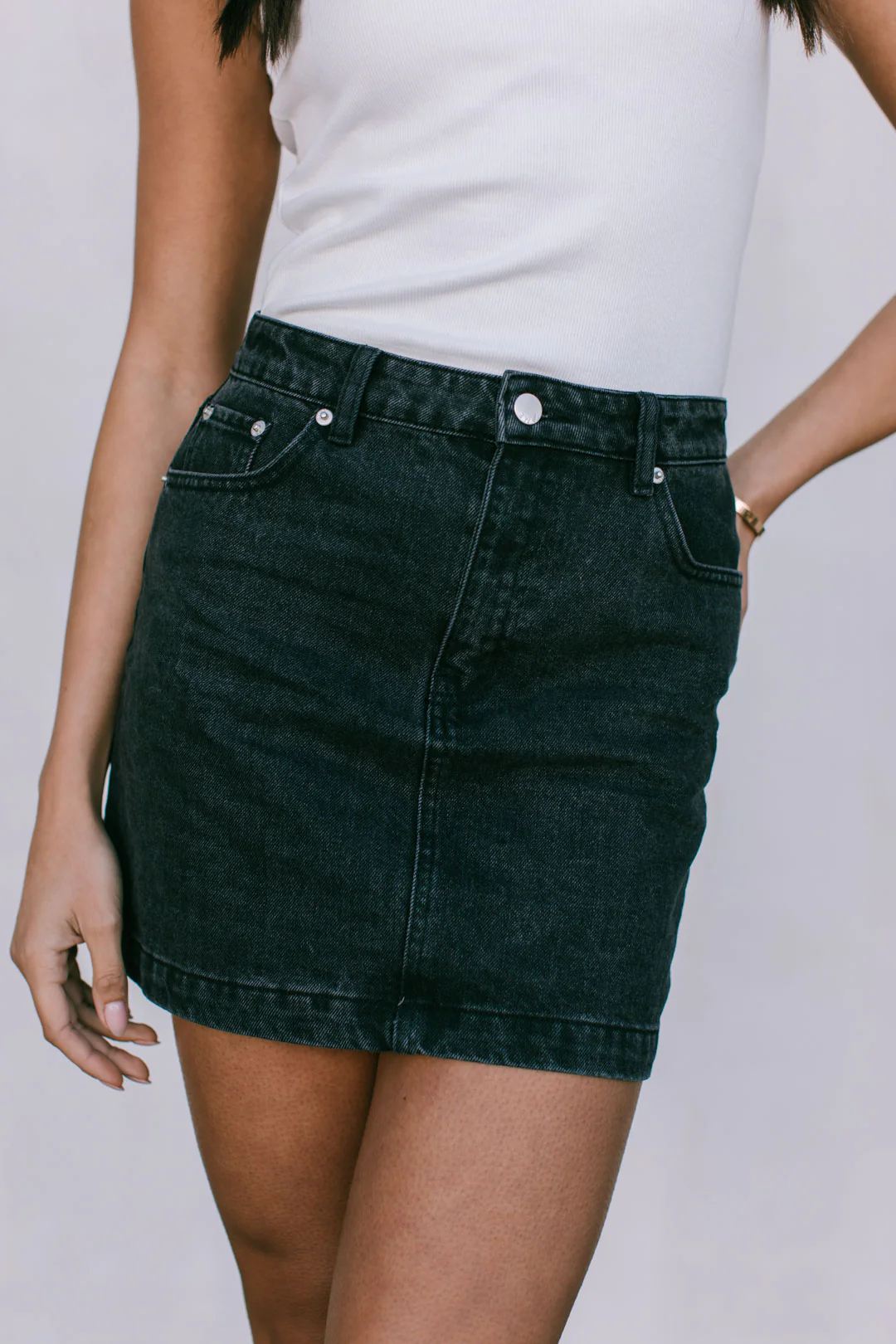 Erin Mini Denim Skirt Washed Black - Image 6