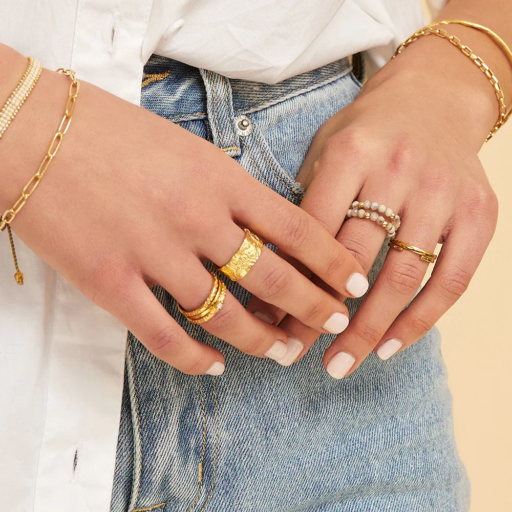 Eros Large Textured Ring Gold - Image 4