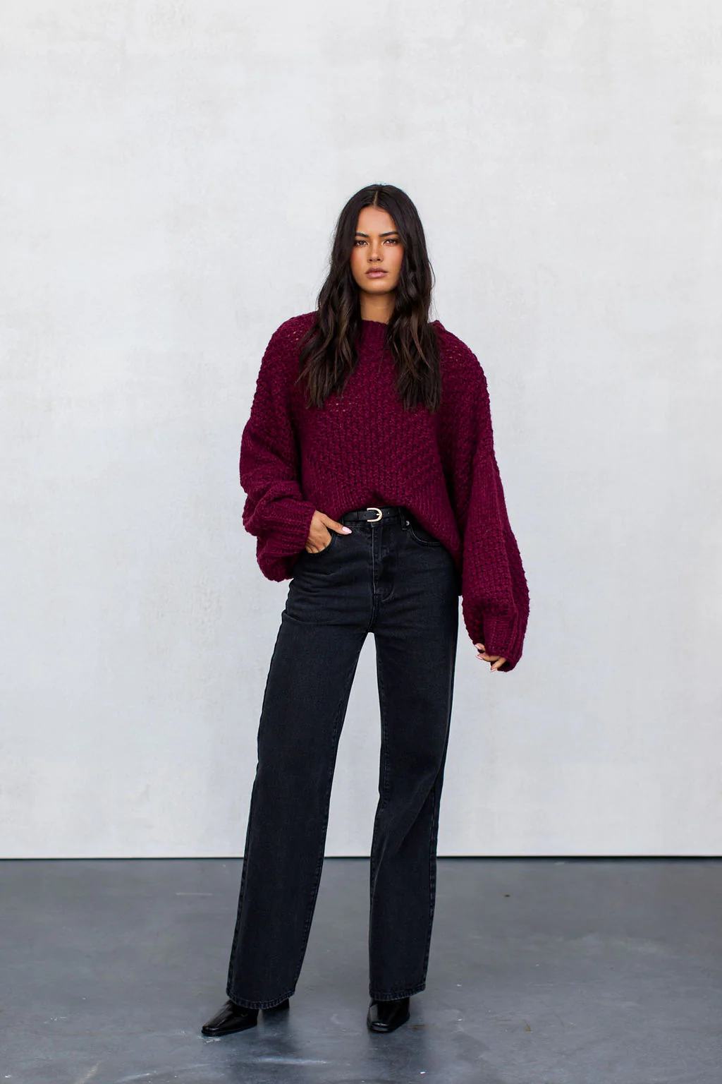 Falla Knit Jumper Burgundy - Image 3