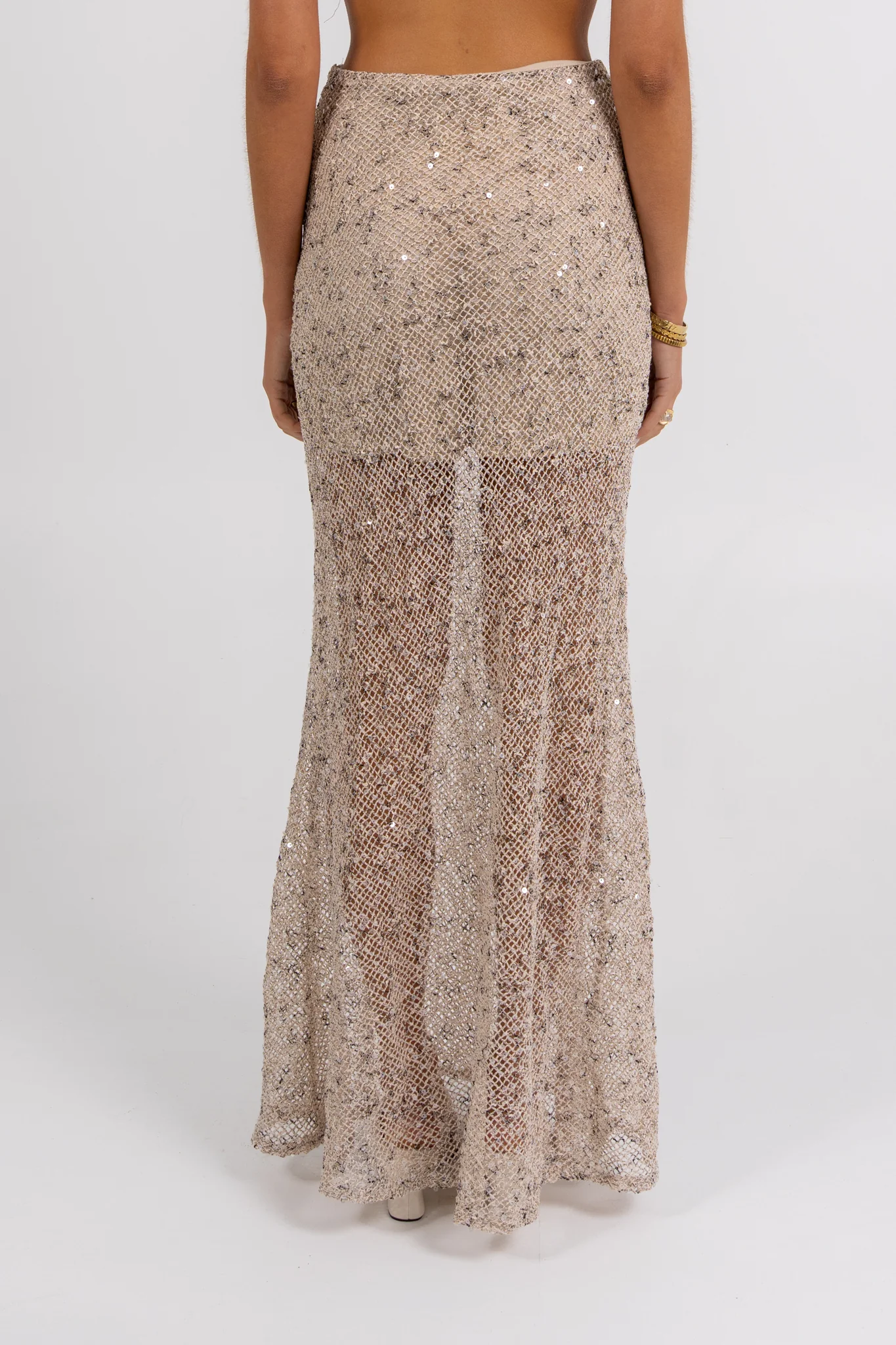 Giada Sequin Maxi Skirt Beige - Image 10