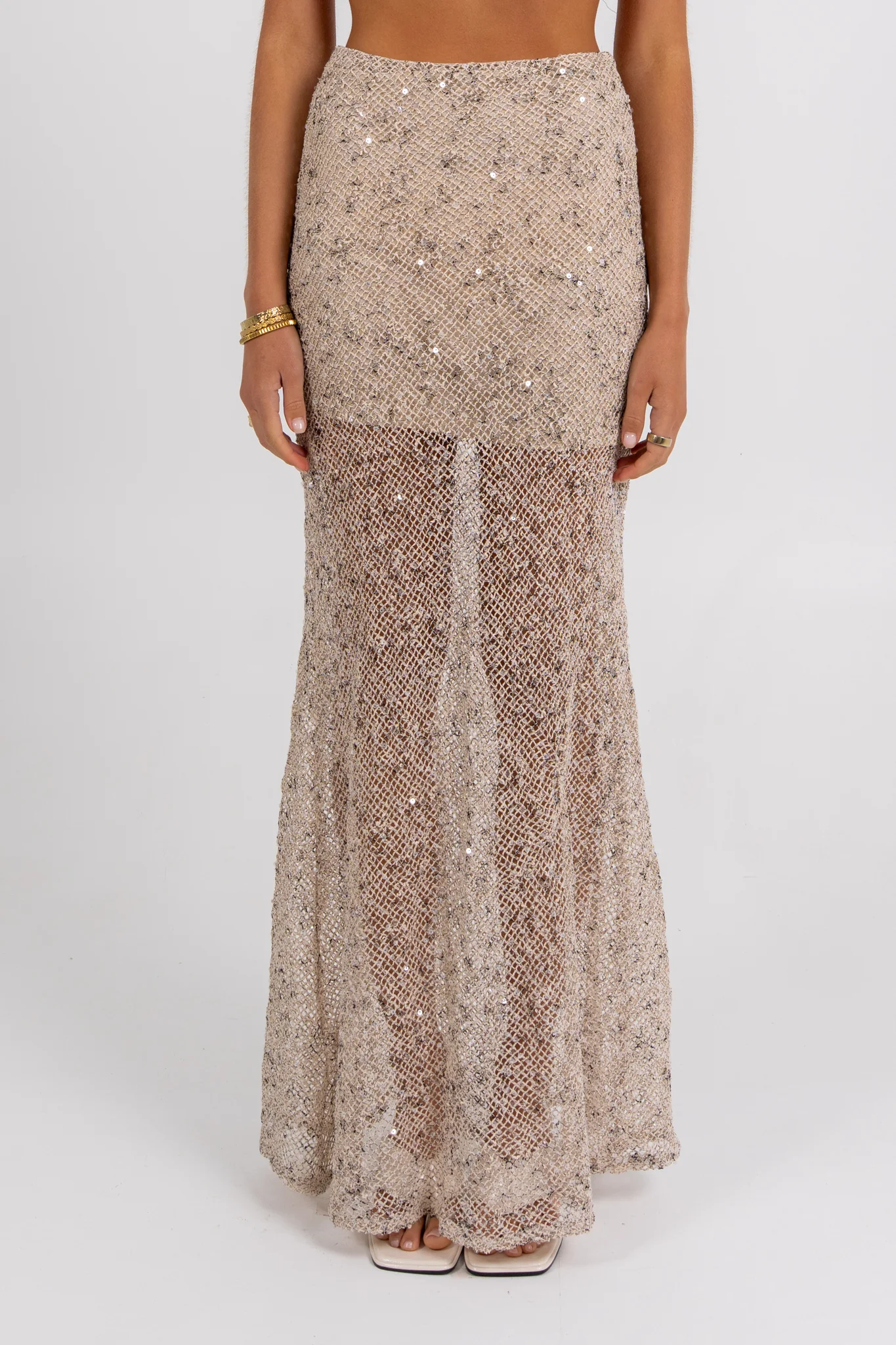 Giada Sequin Maxi Skirt Beige - Image 2
