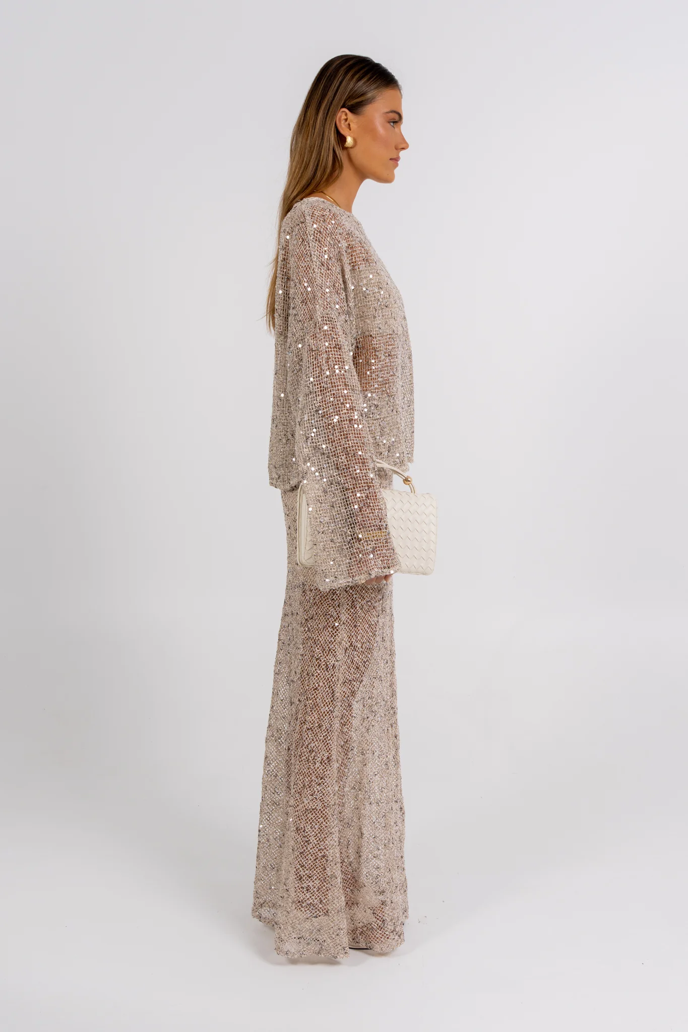 Giada Sequin Maxi Skirt Beige - Image 9