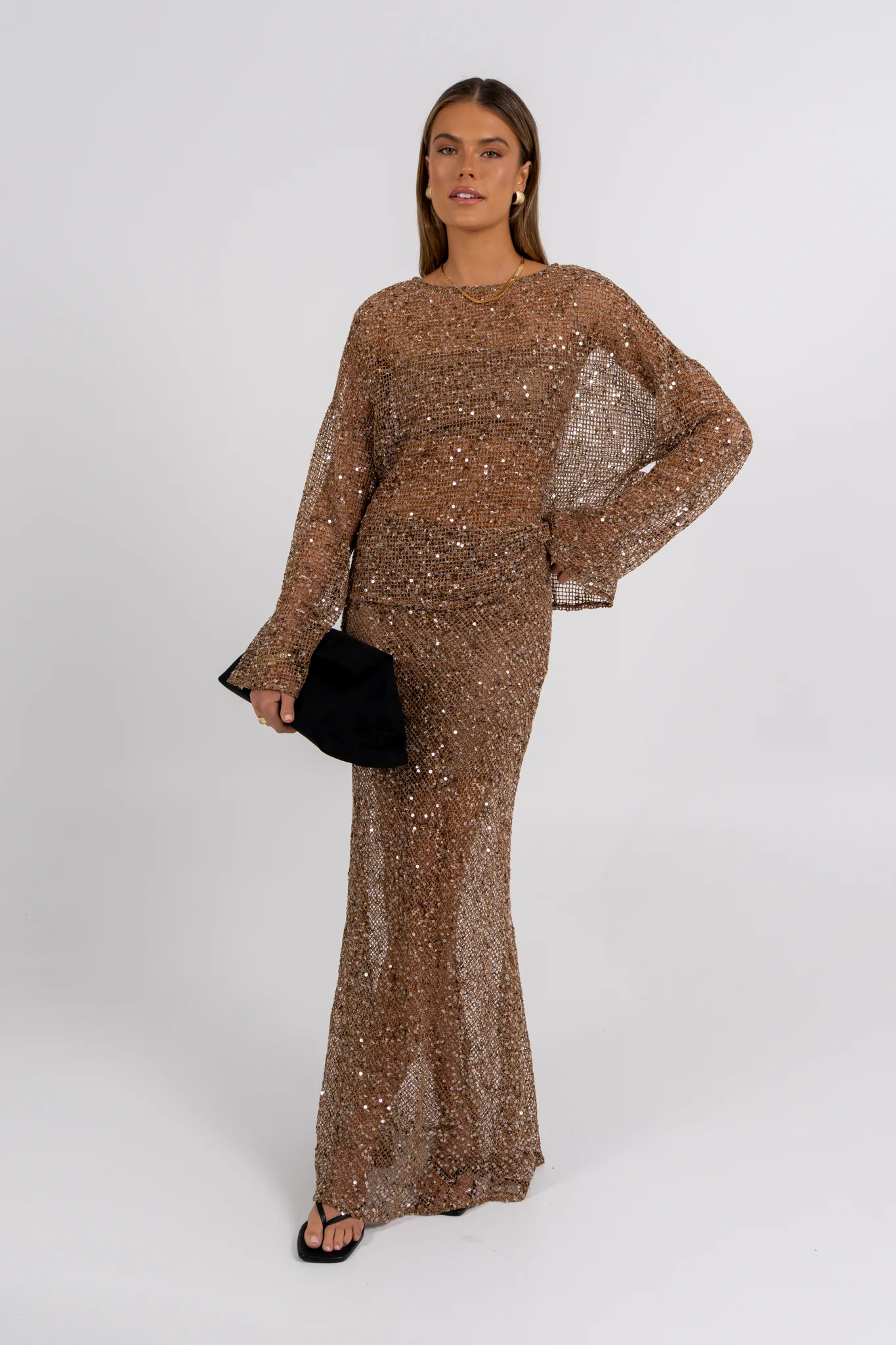 Giada Sequin Maxi Skirt Mocha - Image 3