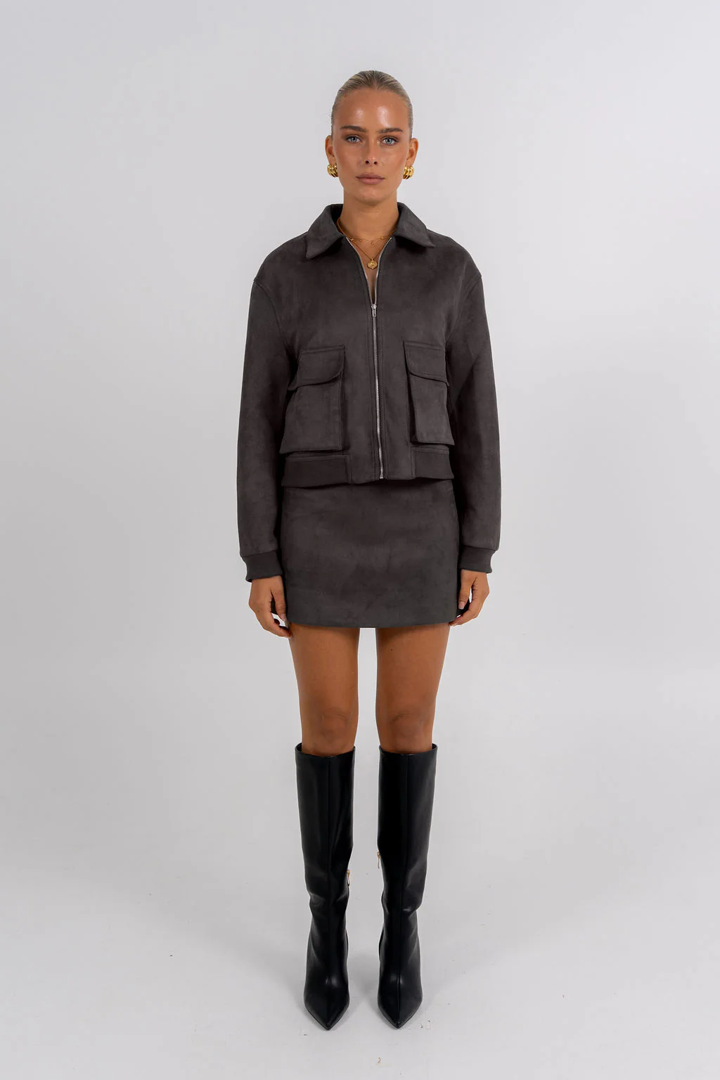 PRE ORDER Gracelyn Bomber Jacket Charcoal - Image 3