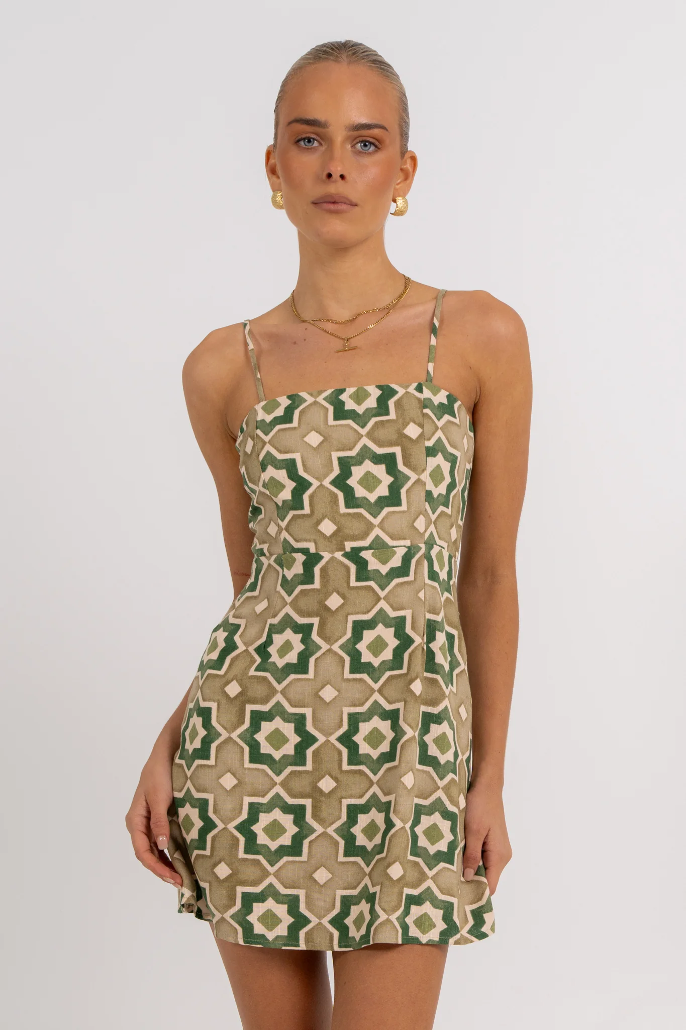 Isola Mini Dress Khaki Tile - Image 5