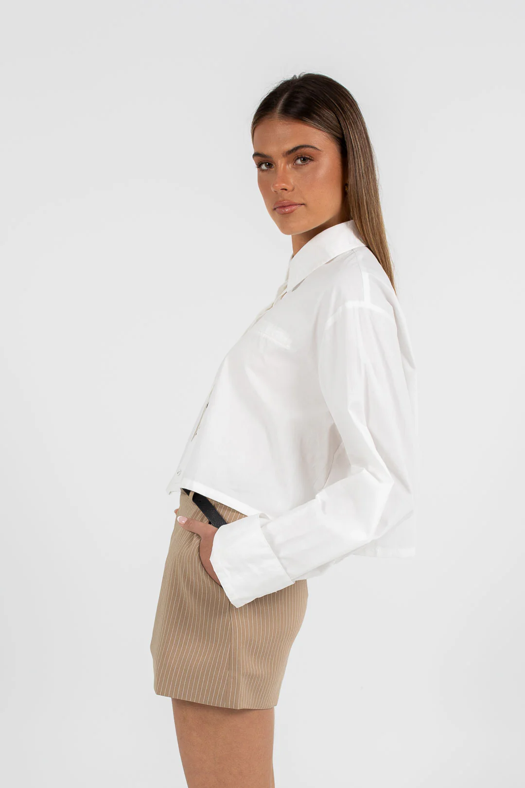 Jolie Mini Skirt Beige Pinstripe - Image 13