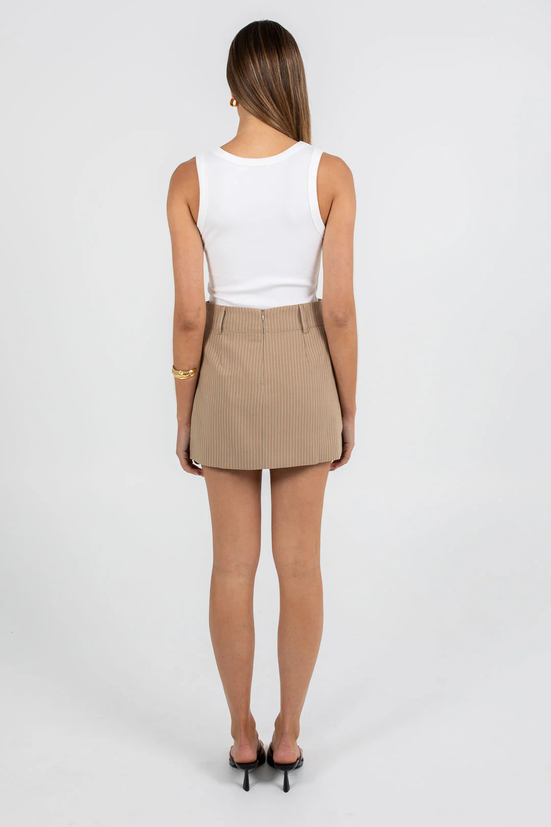 Jolie Mini Skirt Beige Pinstripe - Image 5