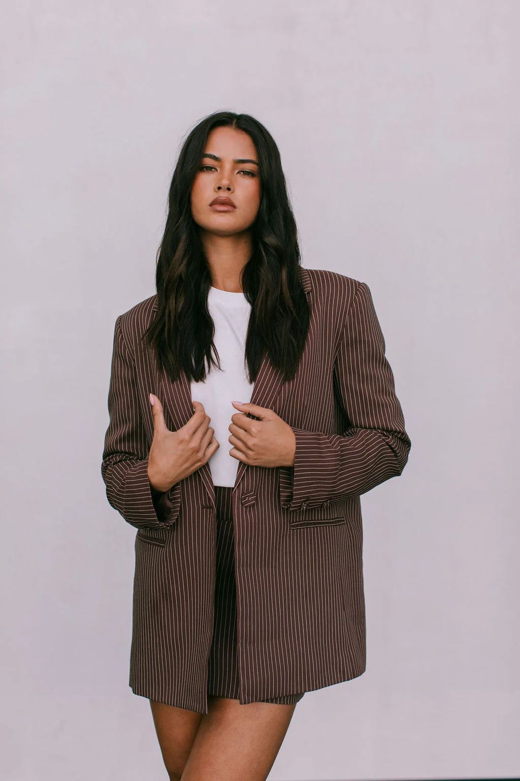 Jolie Mini Skirt Chocolate Pinstripe - Image 11