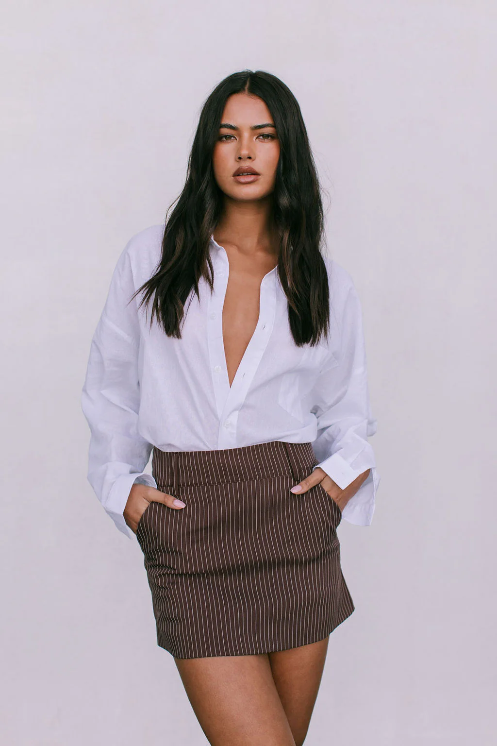 Jolie Mini Skirt Chocolate Pinstripe - Image 14