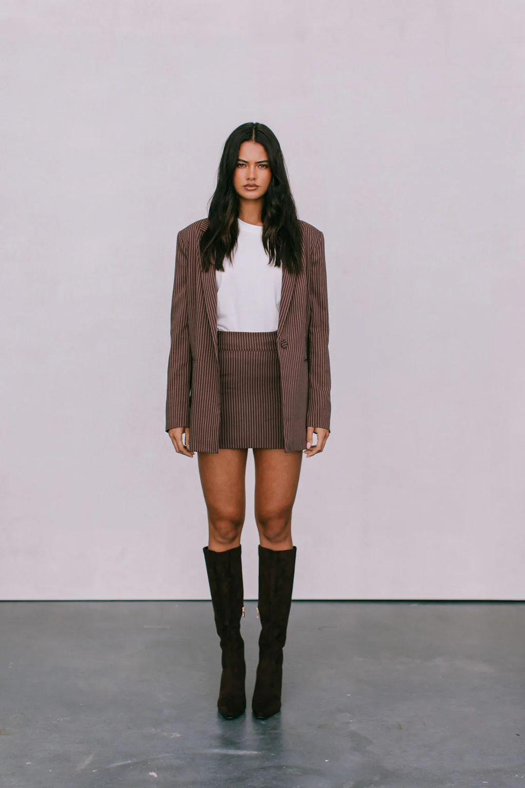 Jolie Mini Skirt Chocolate Pinstripe - Image 15
