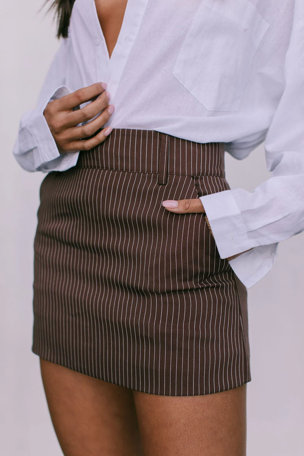 Jolie Mini Skirt Chocolate Pinstripe - Image 9