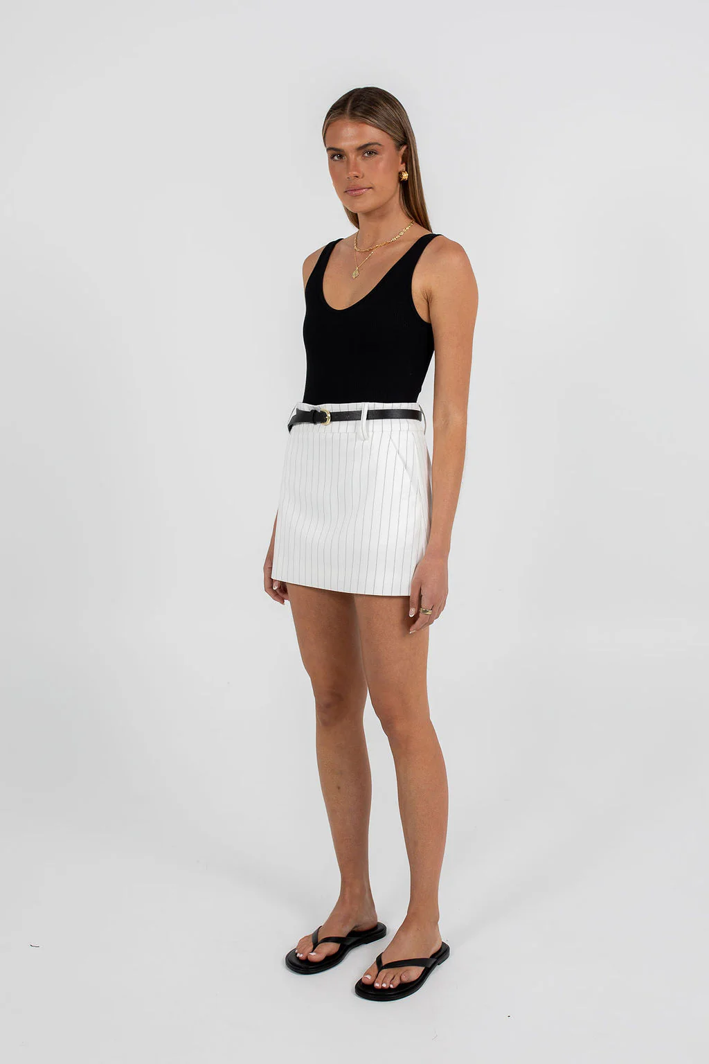 Jolie Mini Skirt White Pinstripe - Image 3