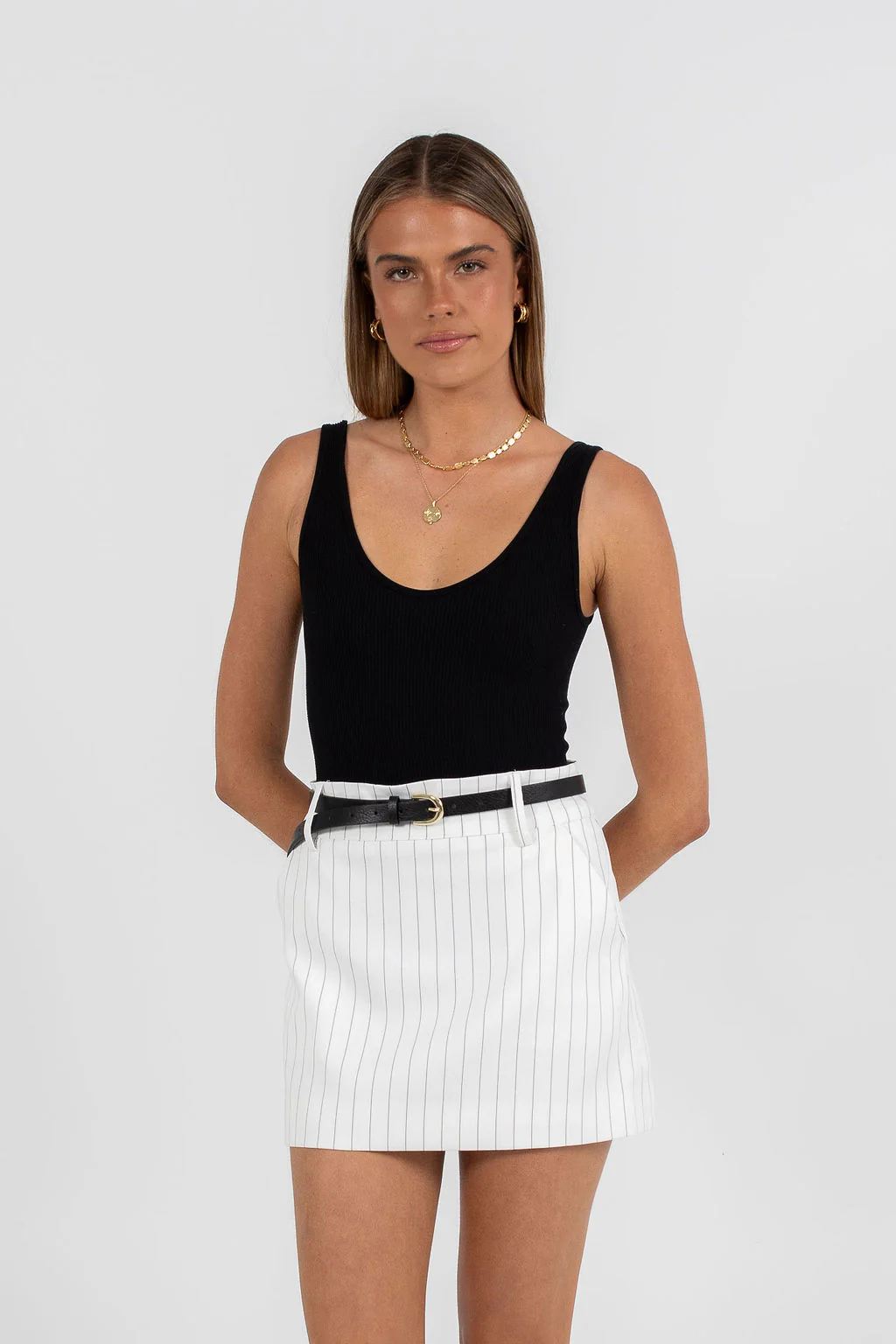 Jolie Mini Skirt White Pinstripe - Image 7