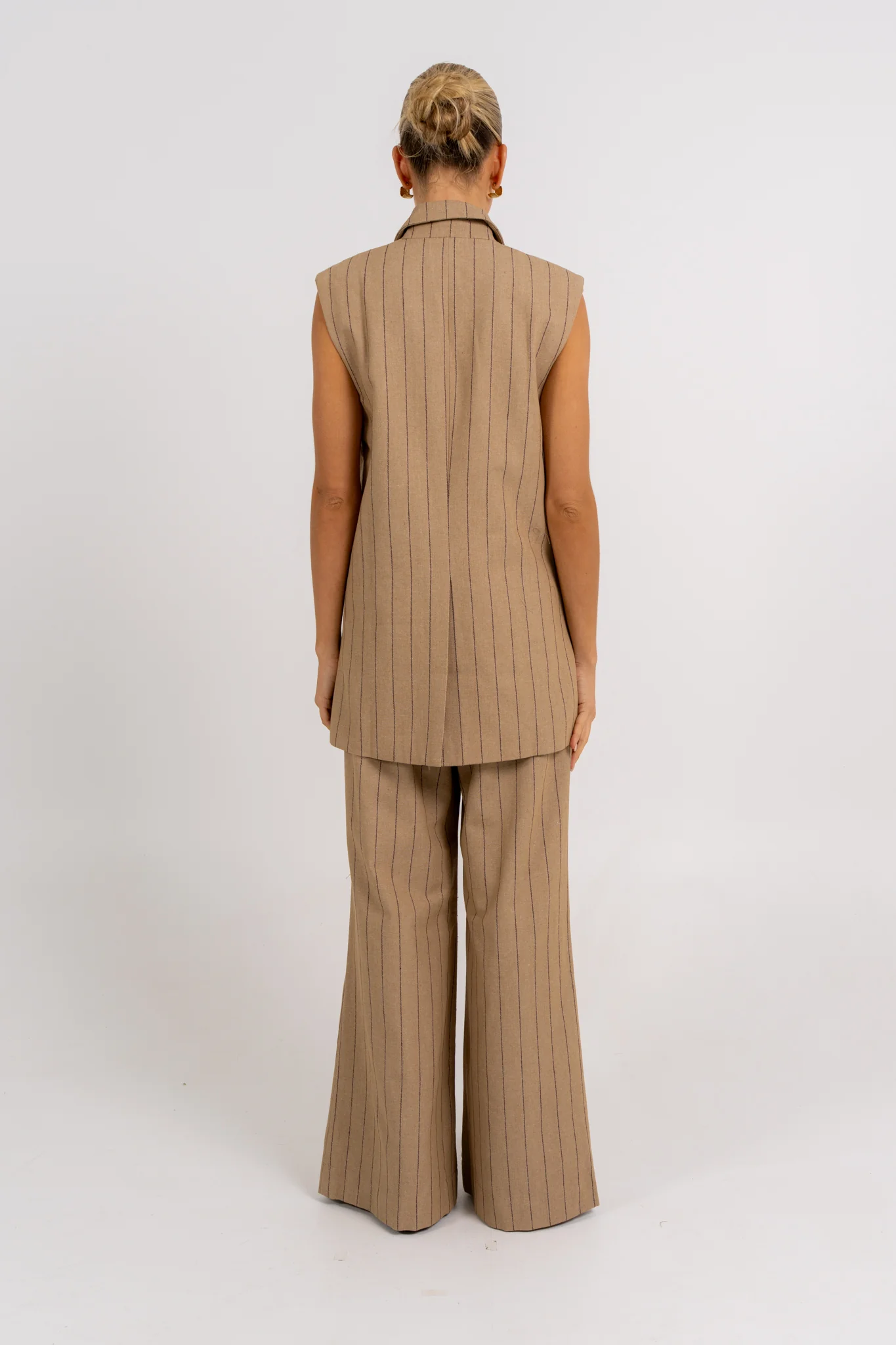 Josie Blazer Vest Beige Pinstripe - Image 4