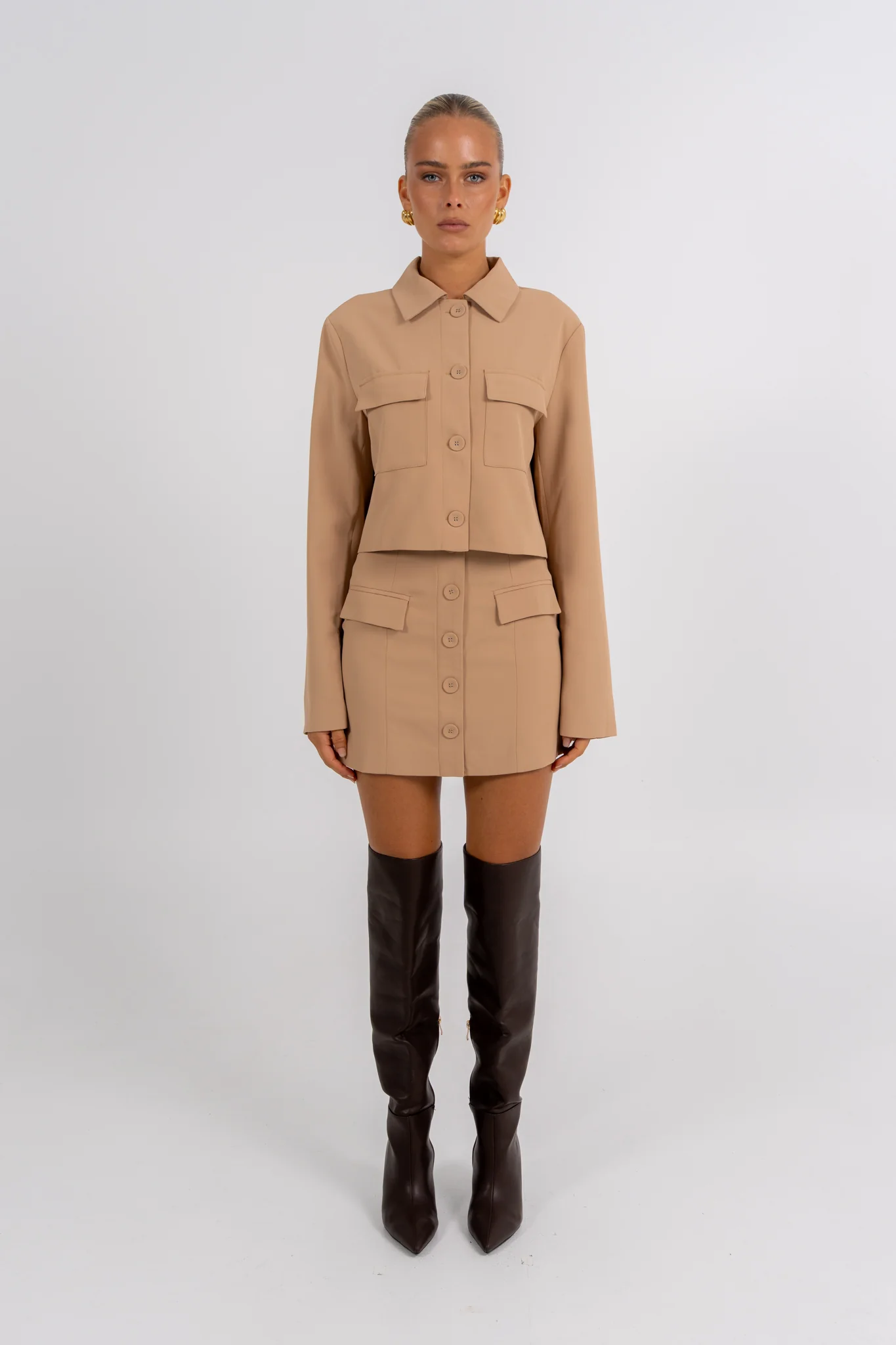 Jovie Cropped Shirt Beige - Image 5