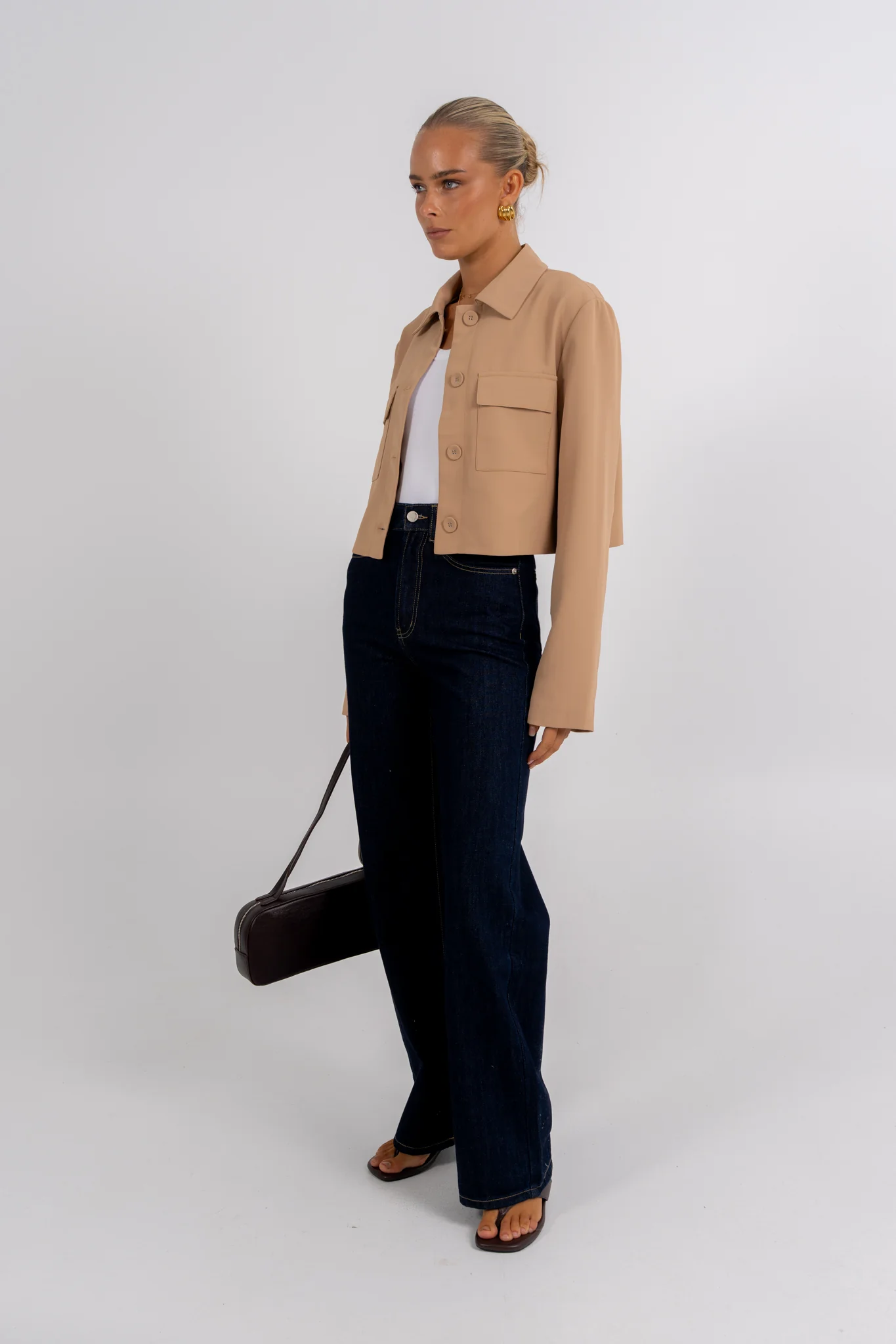 Jovie Cropped Shirt Beige - Image 7
