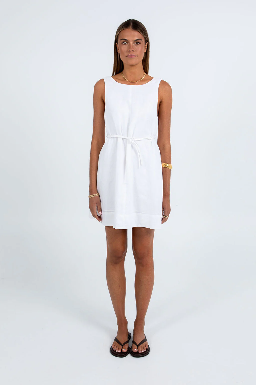 Lari Mini Linen Dress White - Image 3