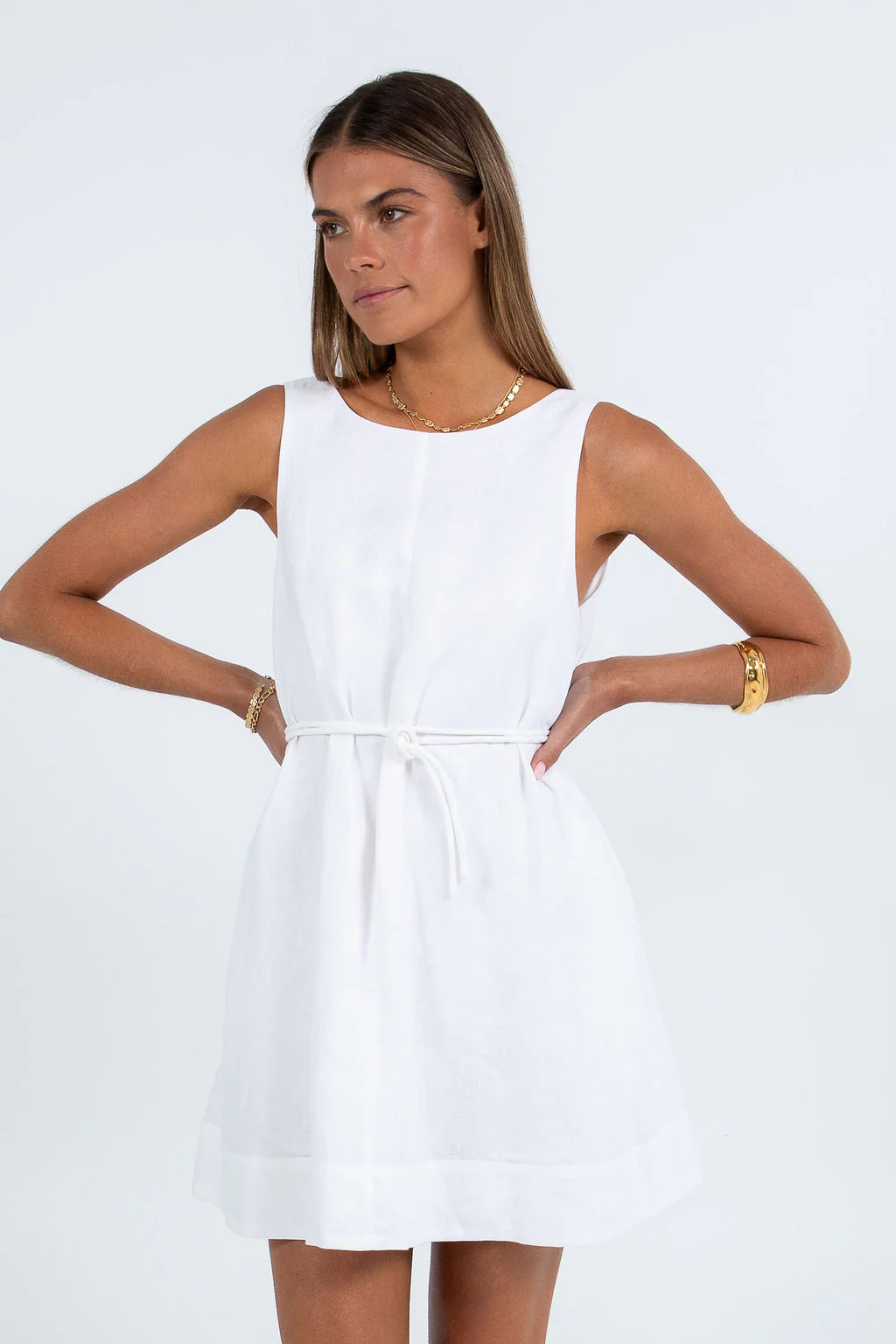 Lari Mini Linen Dress White - Image 4
