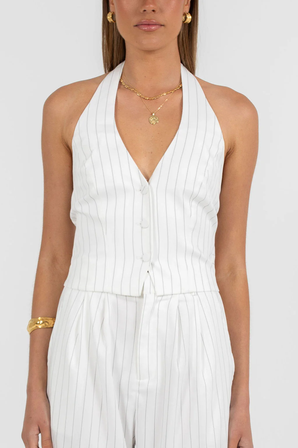 Marnie Halter Top White Pinstripe - Image 3