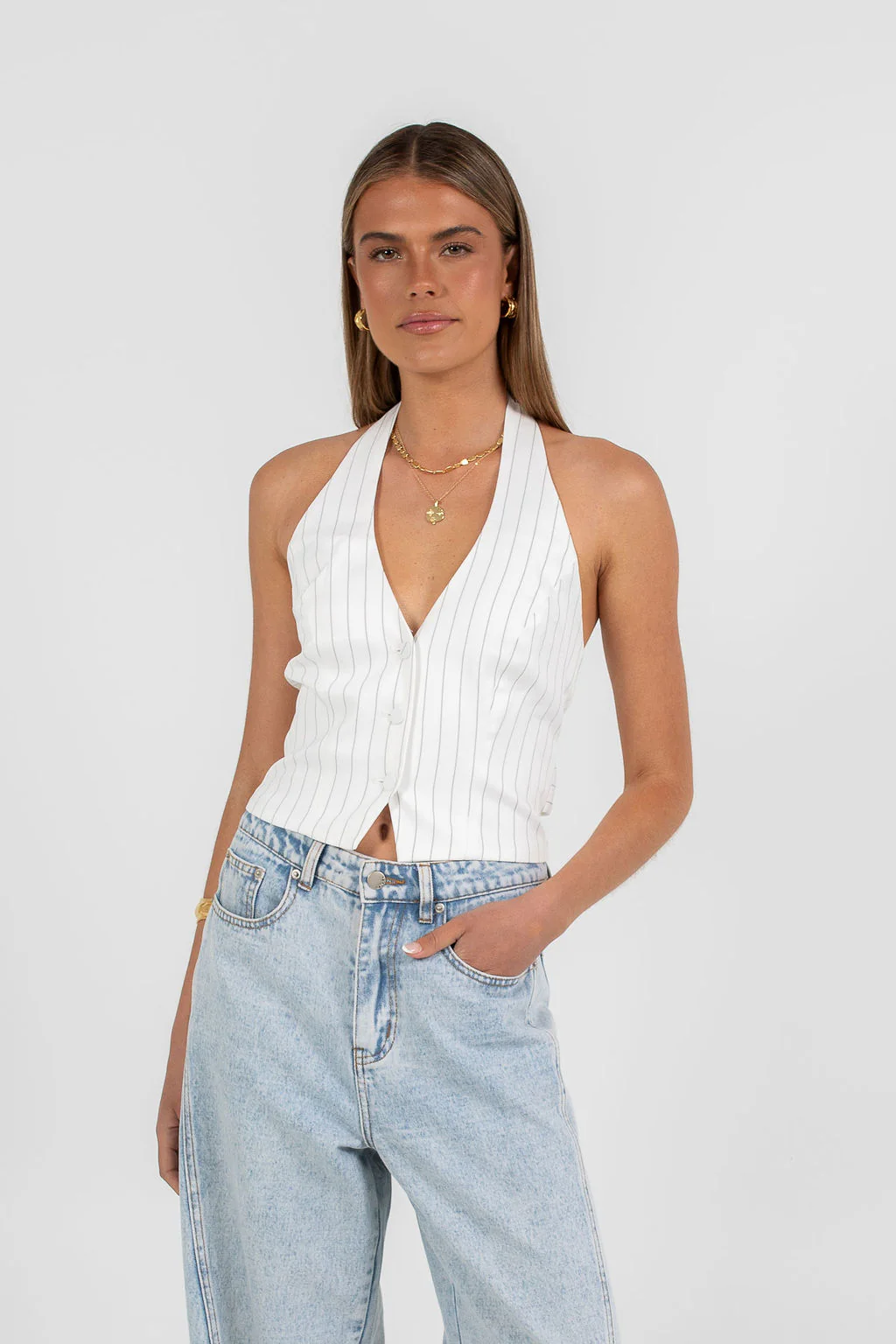 Marnie Halter Top White Pinstripe - Image 7
