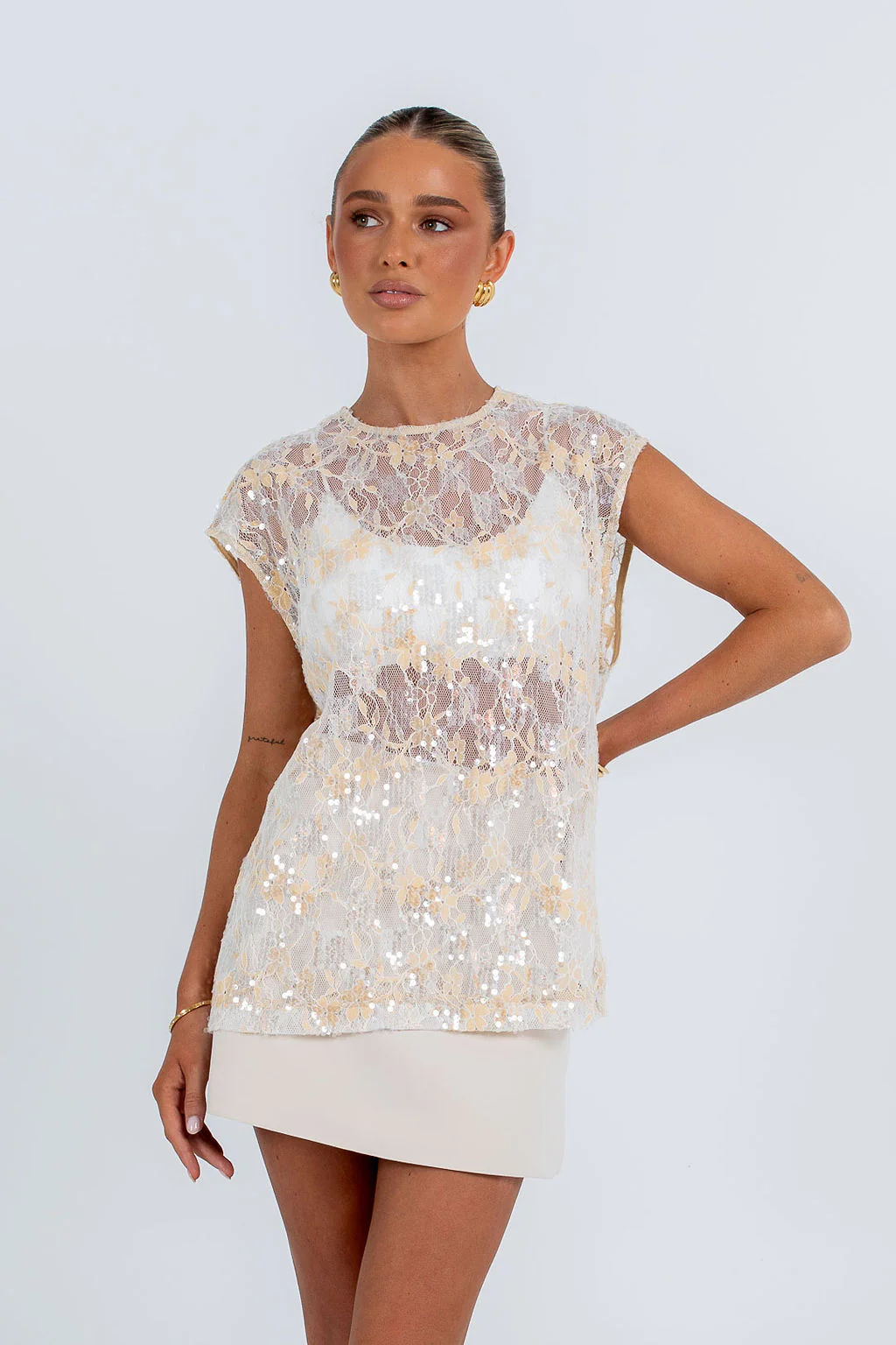 Paige Sequin Top Champagne - Image 9