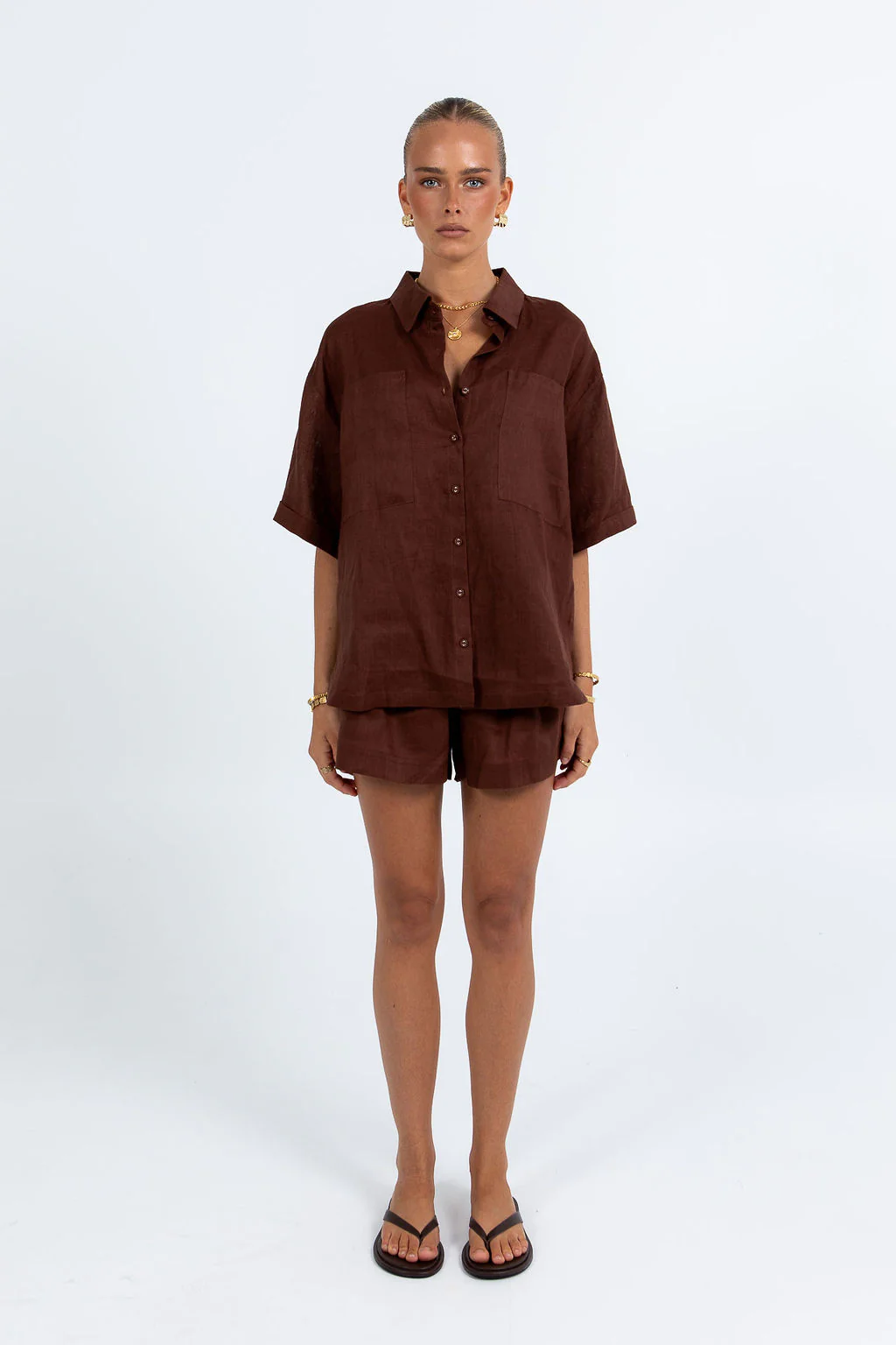 Galina Linen Short Chocolate