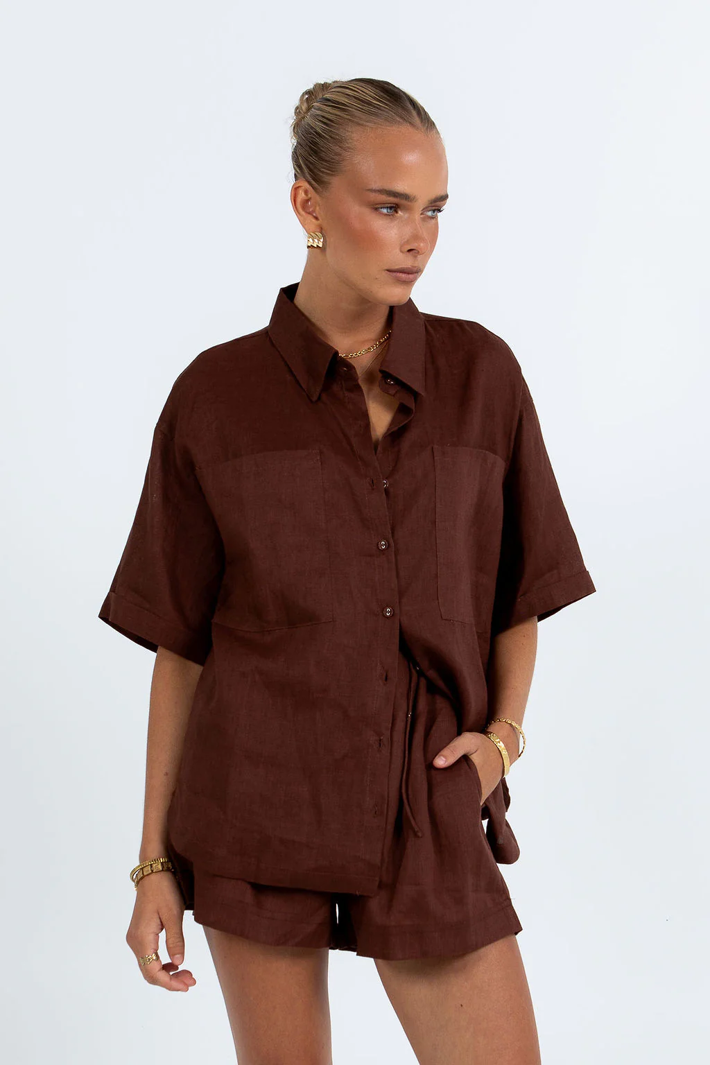 Galina Linen Short Chocolate - Image 6