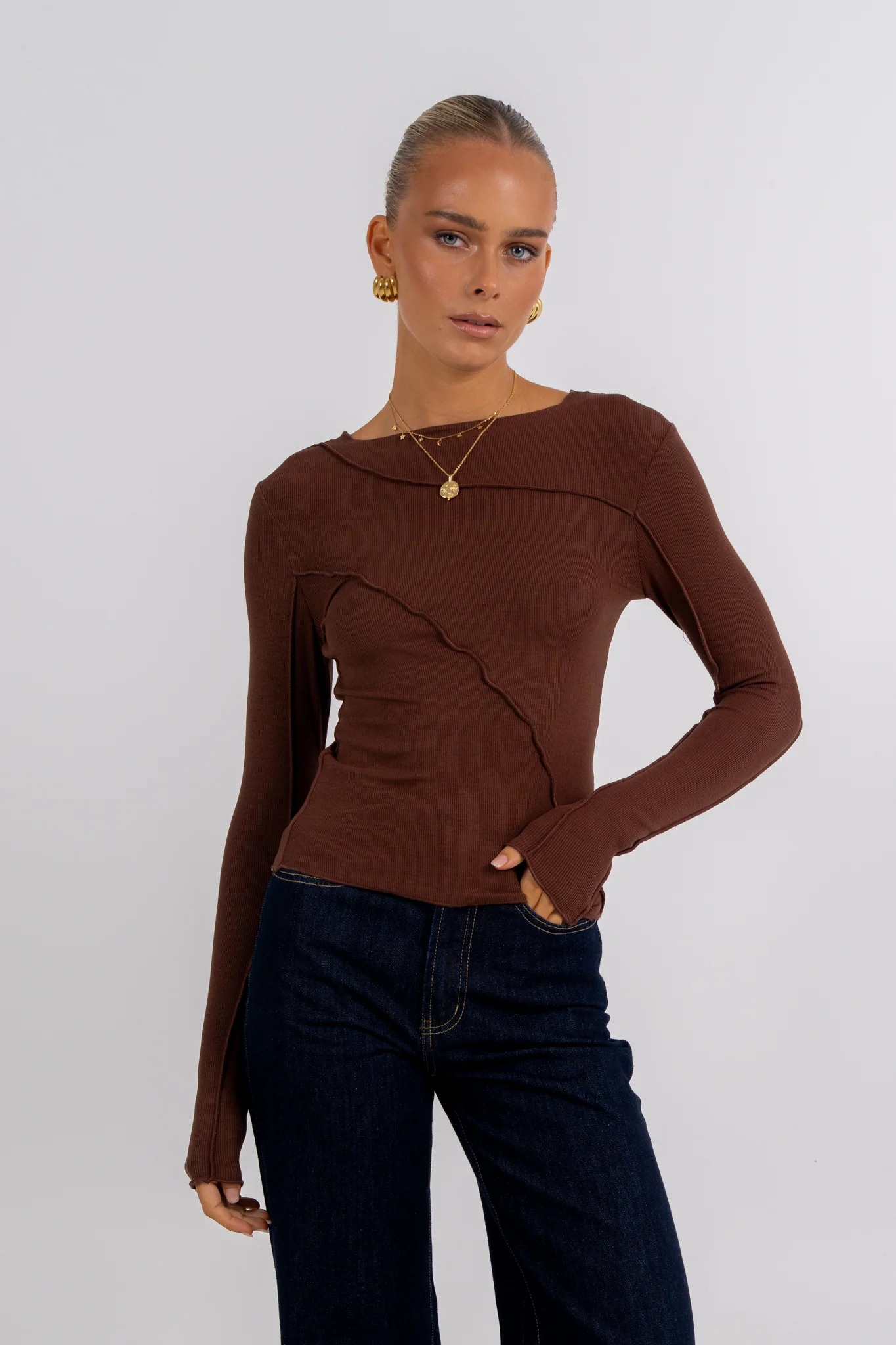 Nicka Long Sleeve Top Chocolate - Image 2