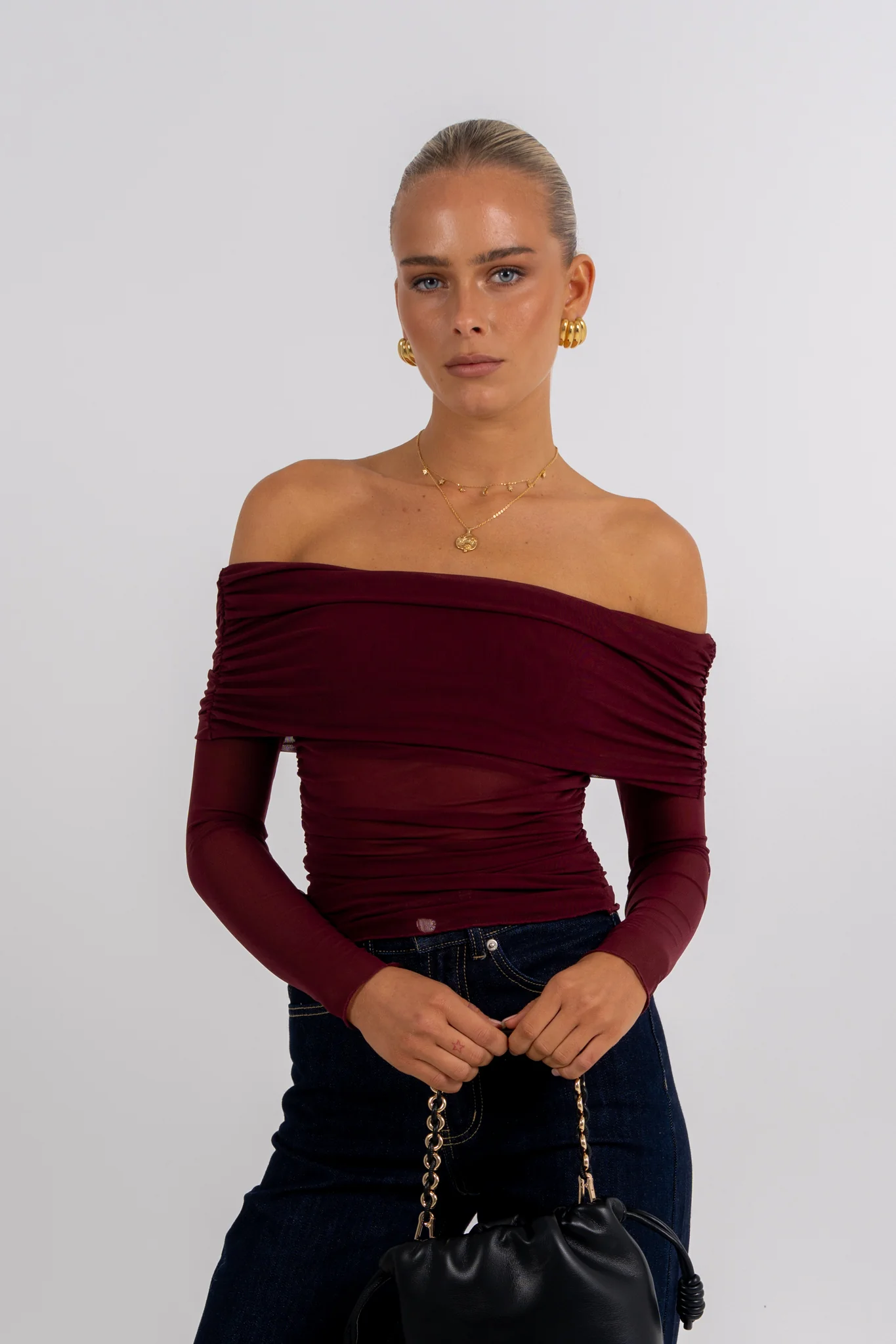 Plyrie Off-the-shoulder Top Burgundy - Image 2