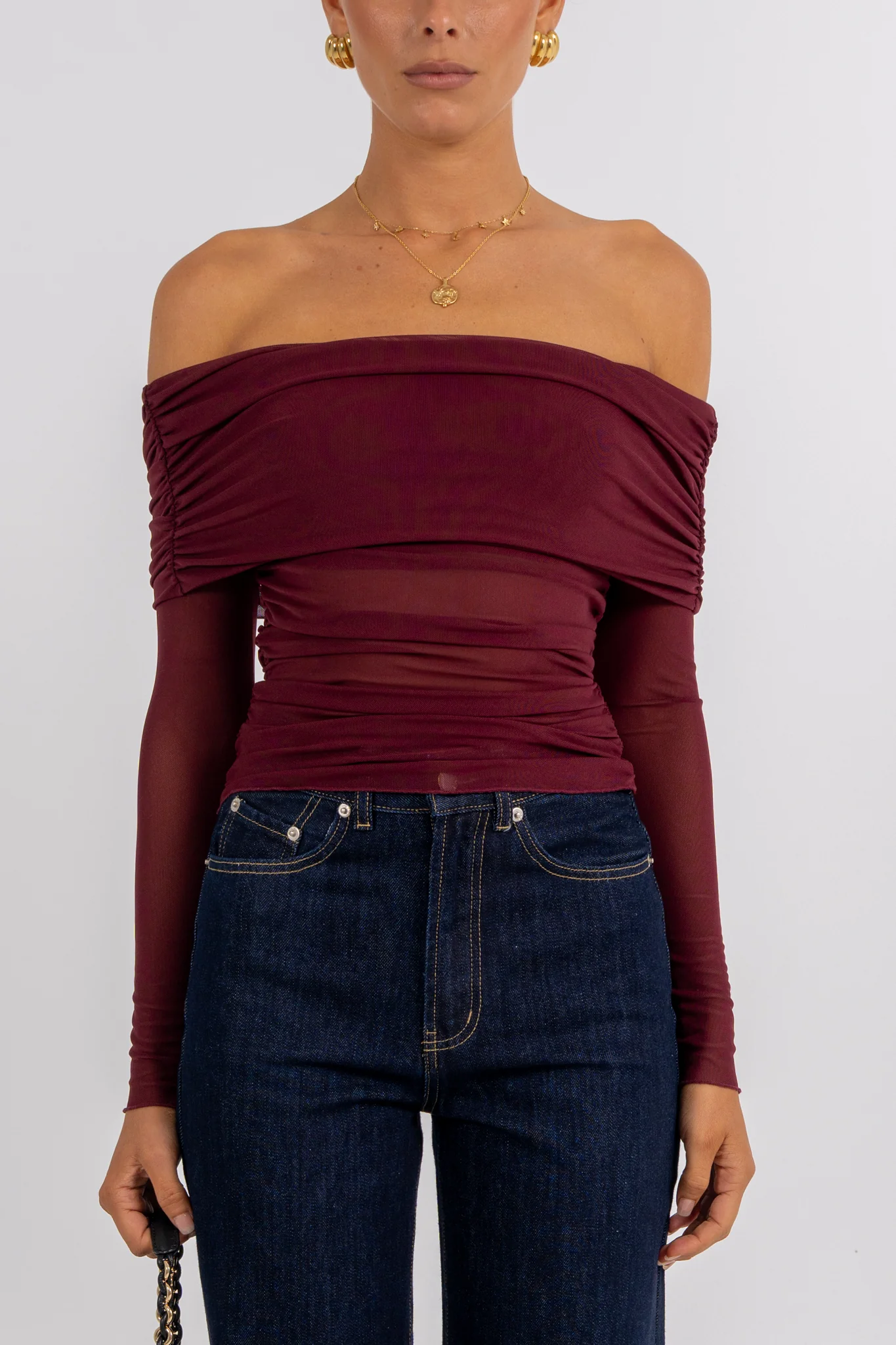 Plyrie Off-the-shoulder Top Burgundy - Image 4