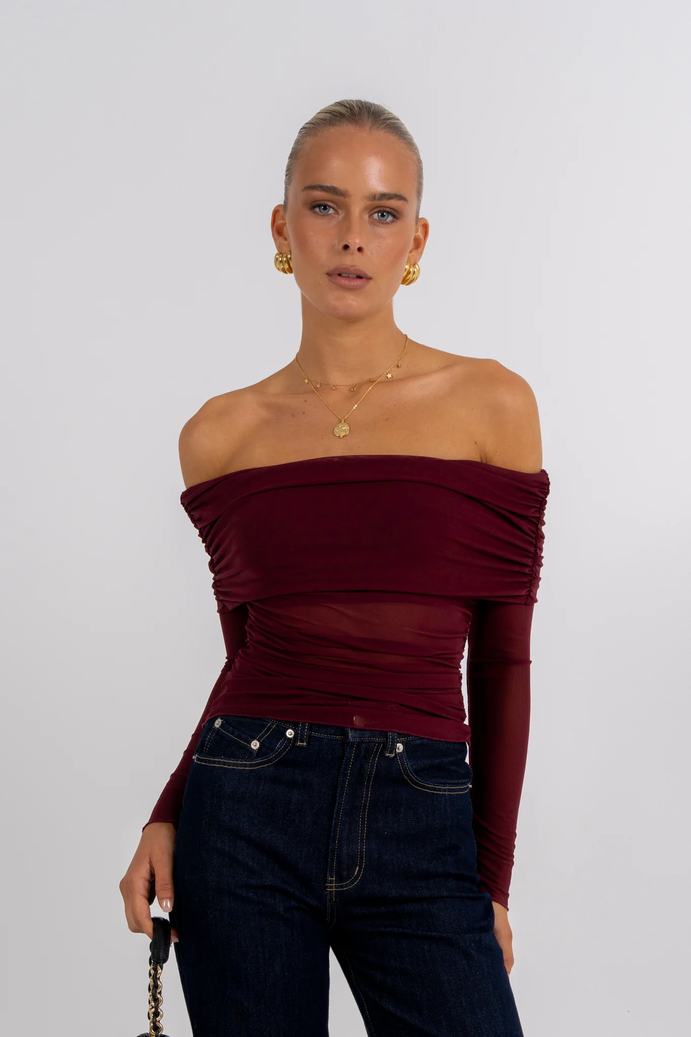 Plyrie Off-the-shoulder Top Burgundy - Image 6