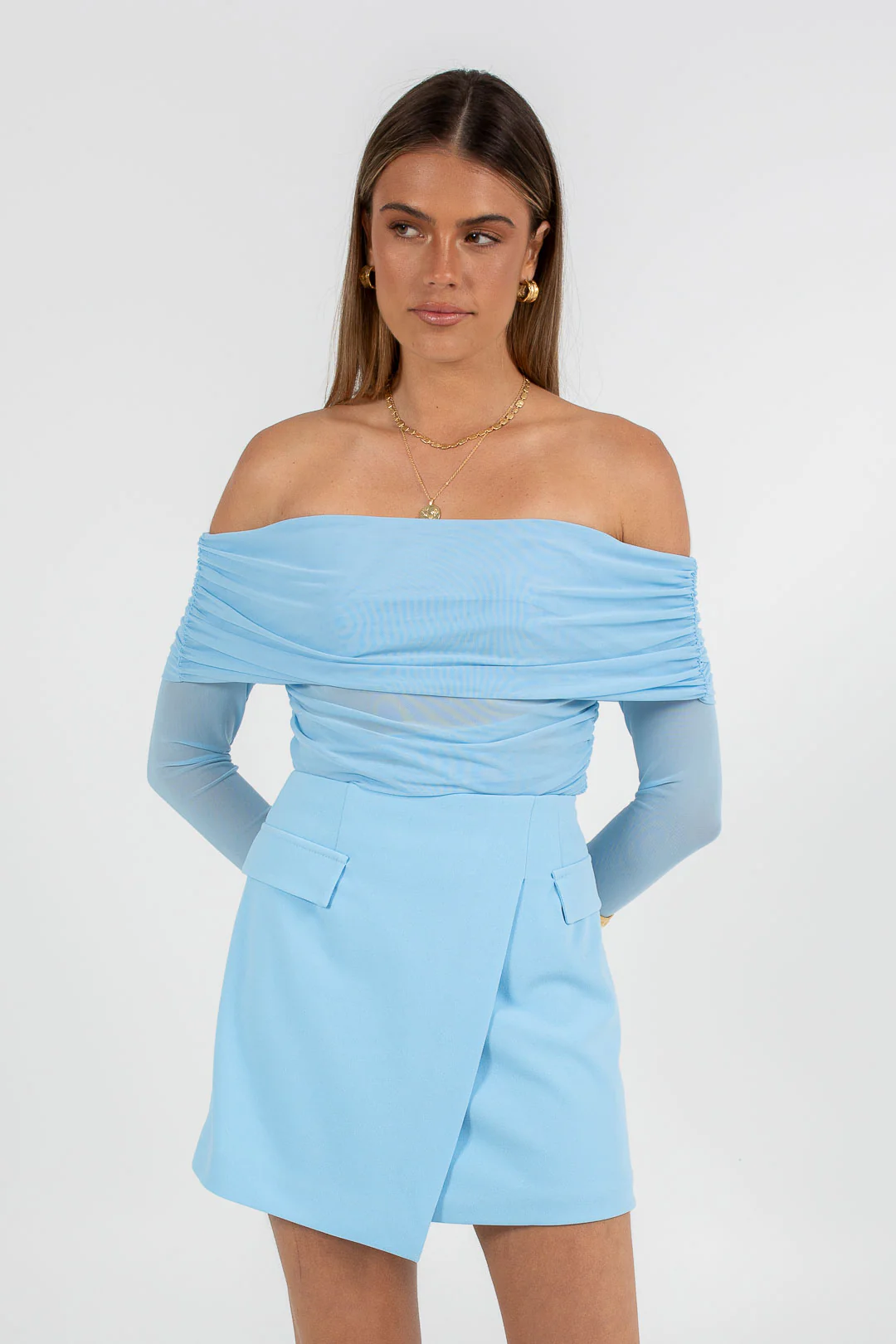 Plyrie Off-the-shoulder Top Sky Blue - Image 5