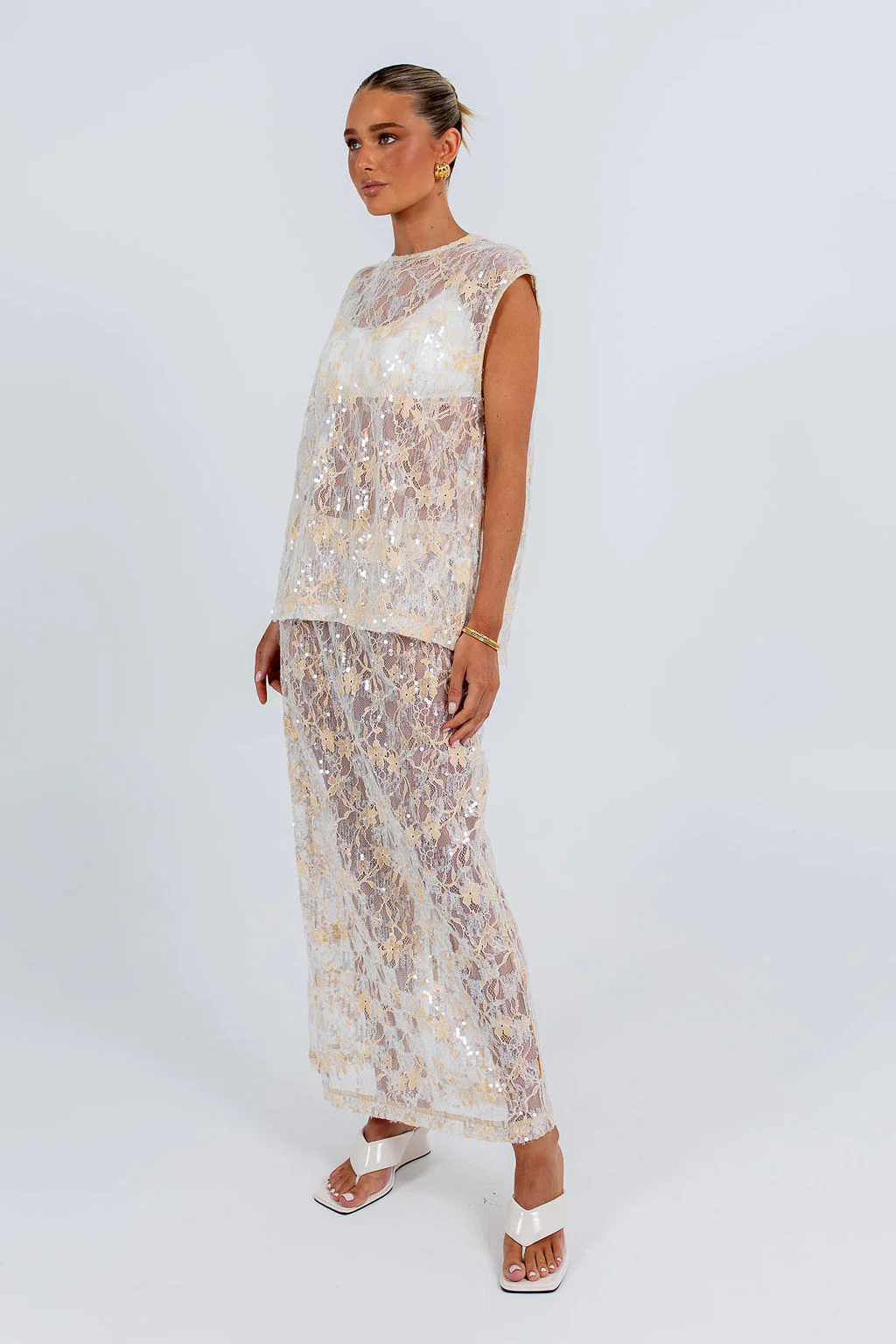 Qasim Sequin Skirt Champagne - Image 6