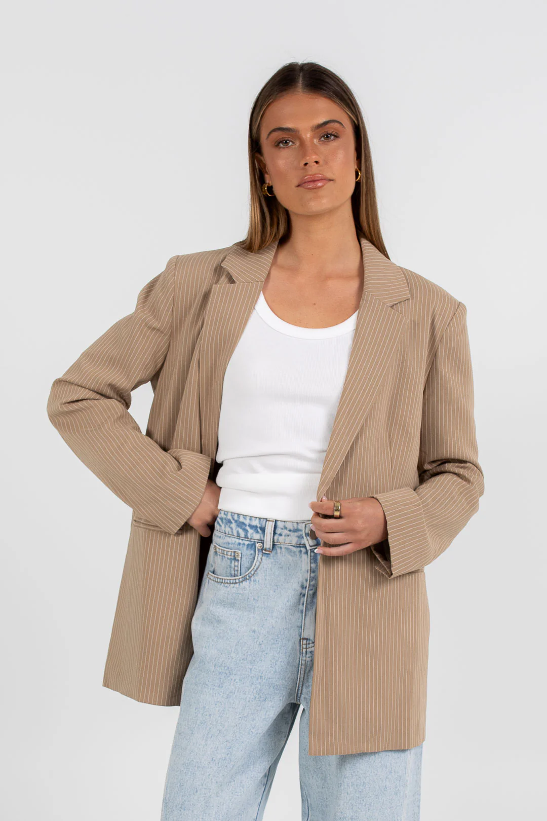 Quade Blazer Beige Pinstripe - Image 12