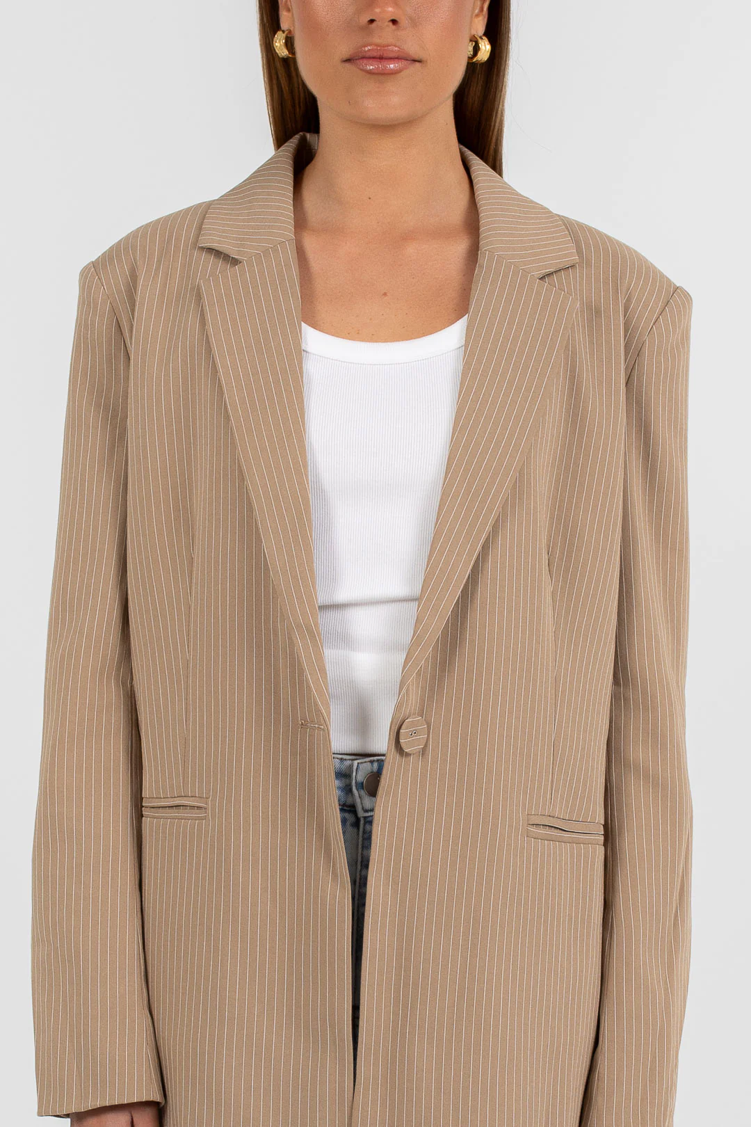 Quade Blazer Beige Pinstripe - Image 3