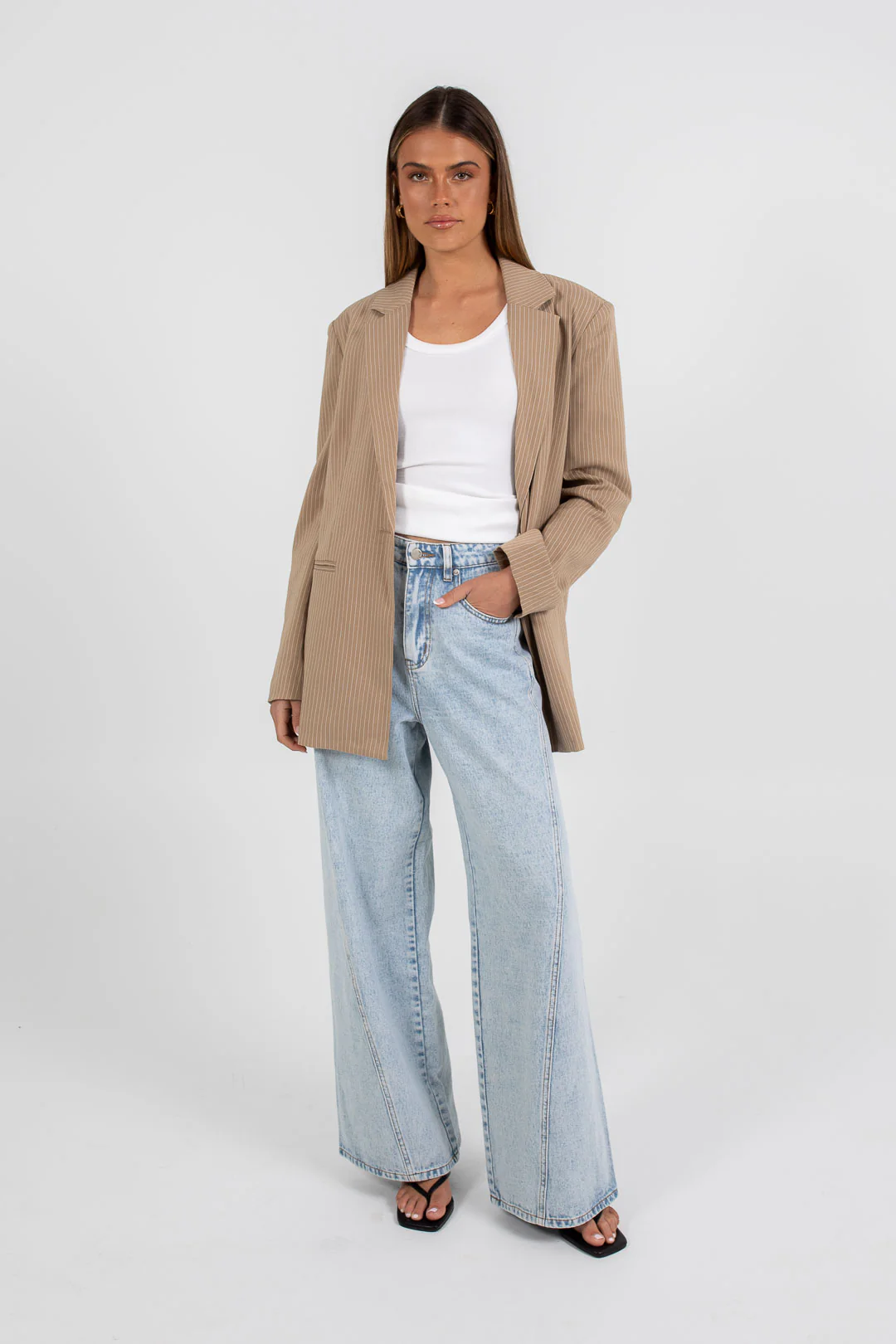 Quade Blazer Beige Pinstripe - Image 6