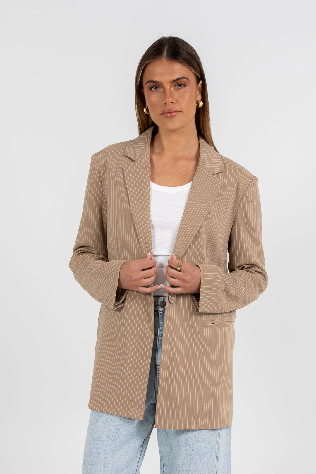 Quade Blazer Beige Pinstripe - Image 8