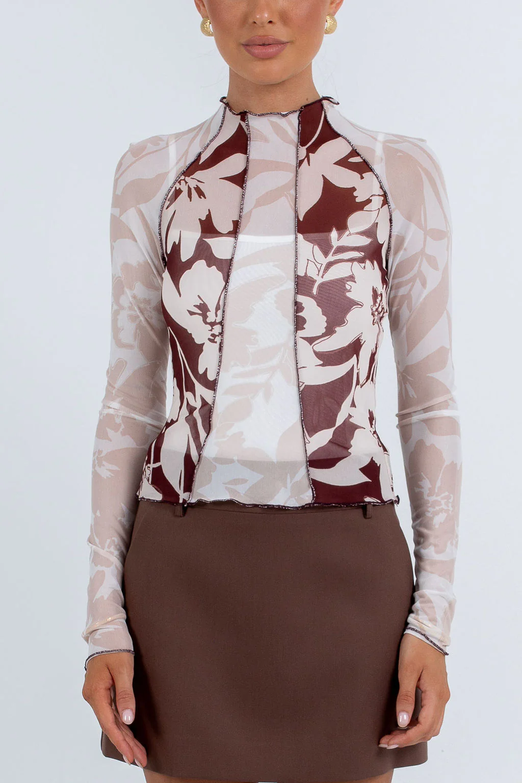 Quays Long Sleeve Top Beige Floral - Image 3
