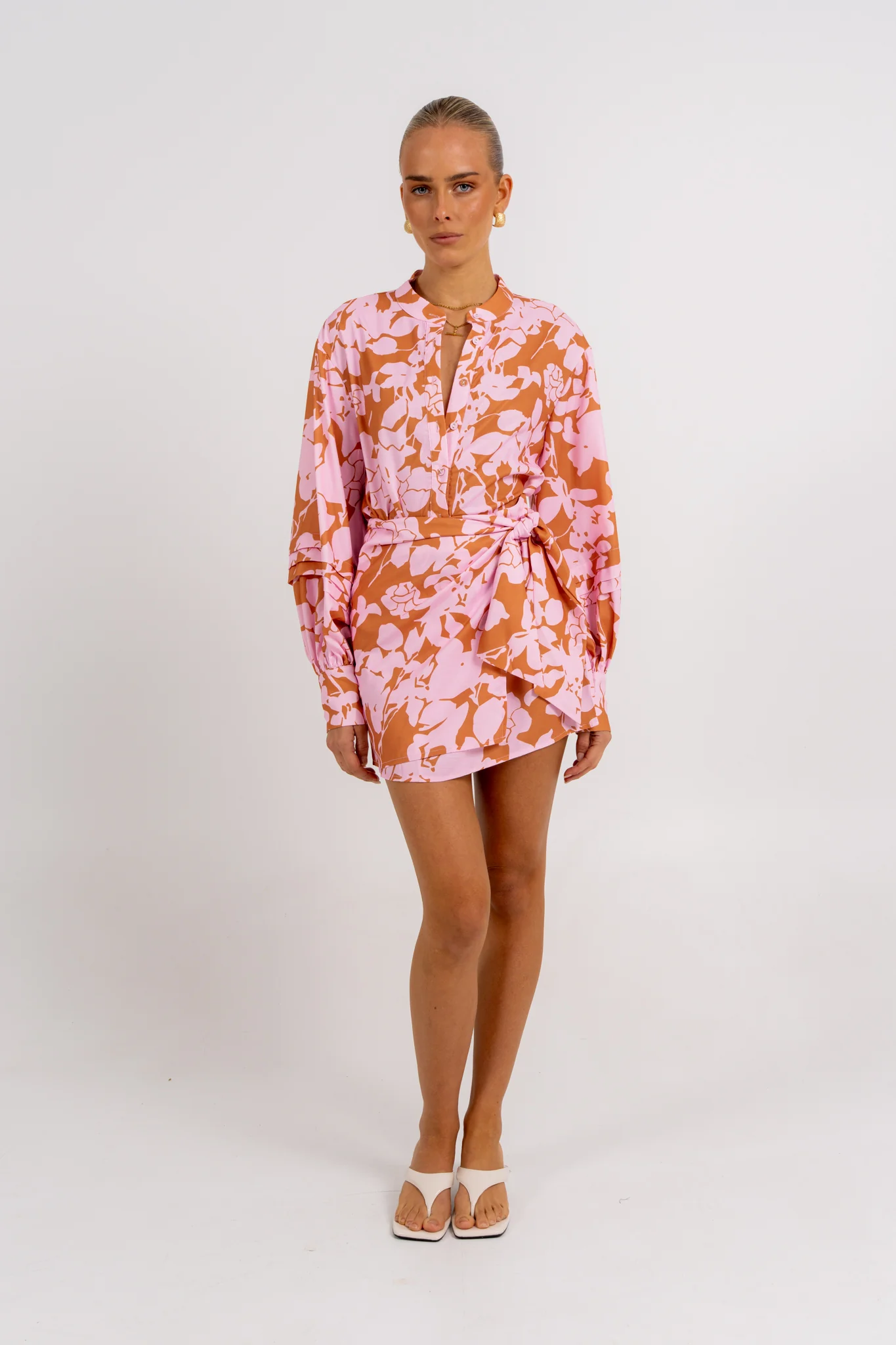 Chicago Billowed Shirt Tan Floral - Image 5