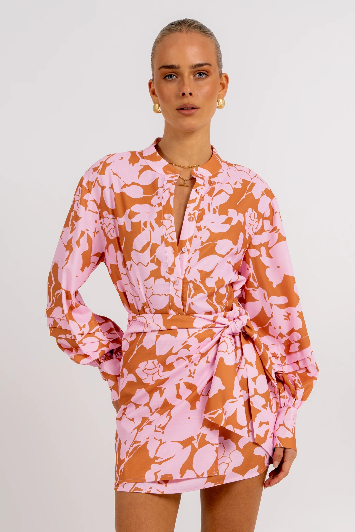 Chicago Billowed Shirt Tan Floral - Image 4