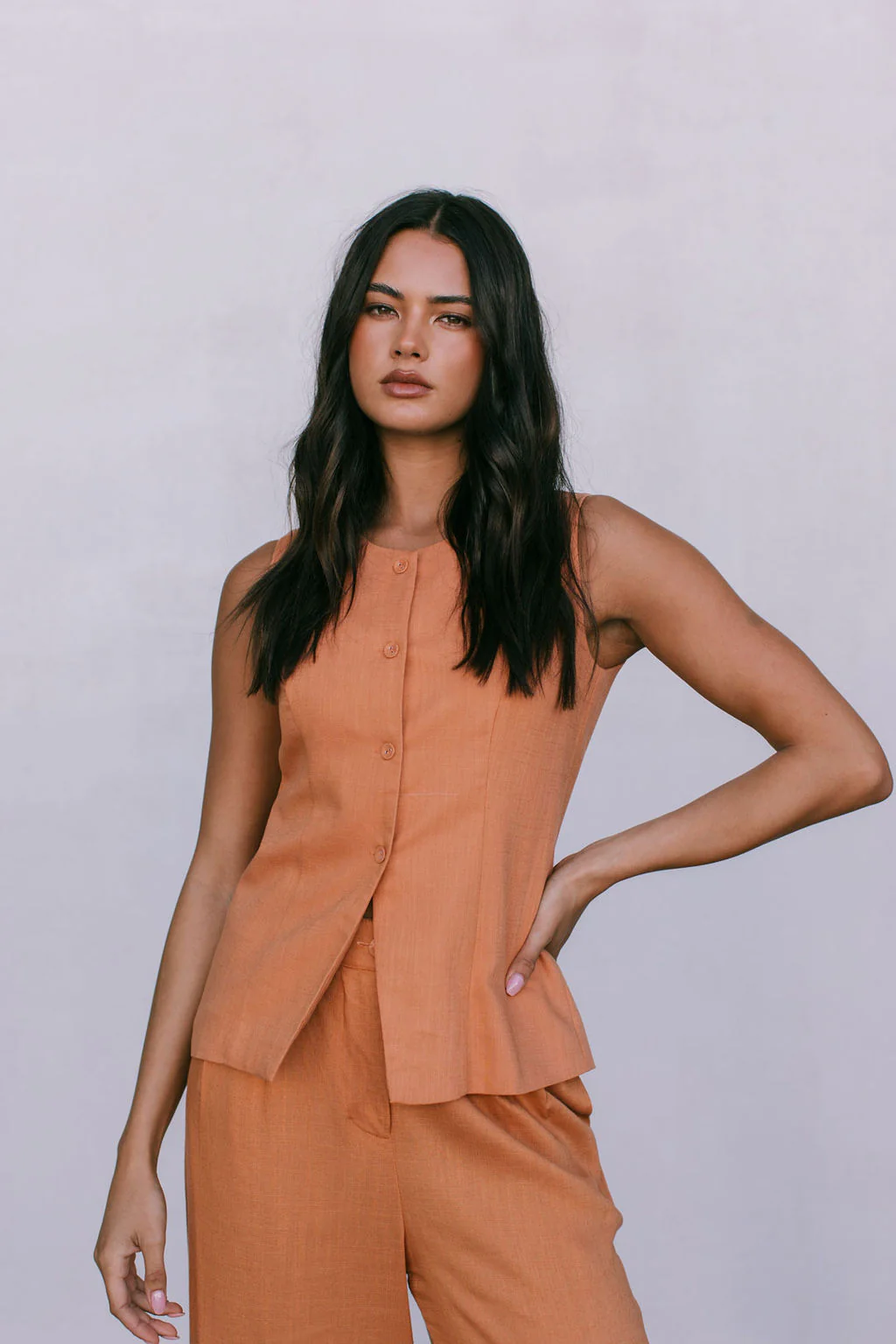 Virgo Linen Vest Rust - Image 22
